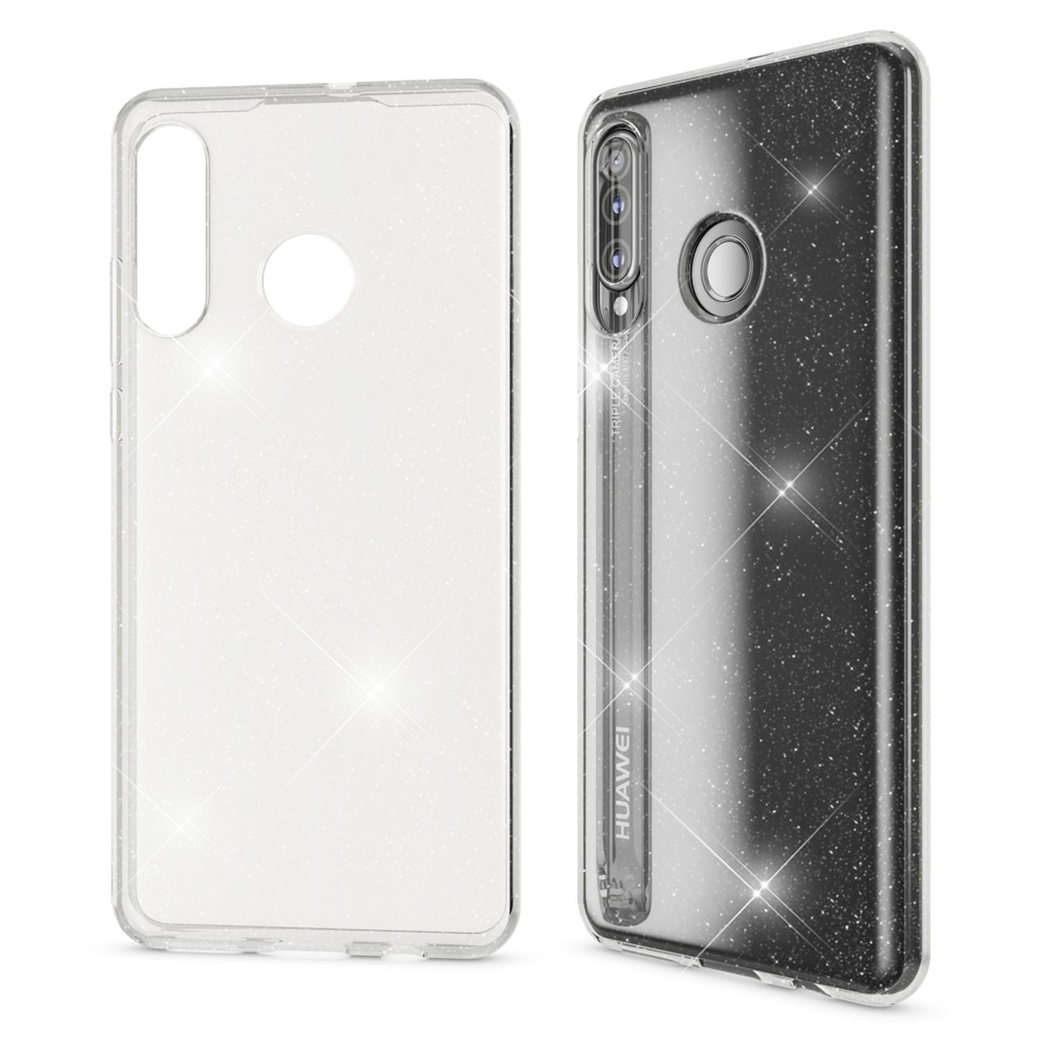 NALIA Glitter Hülle kompatibel mit Huawei P30 Lite, Glitzer Silikon Case Cover Default Title NALIA Transparente Hülle