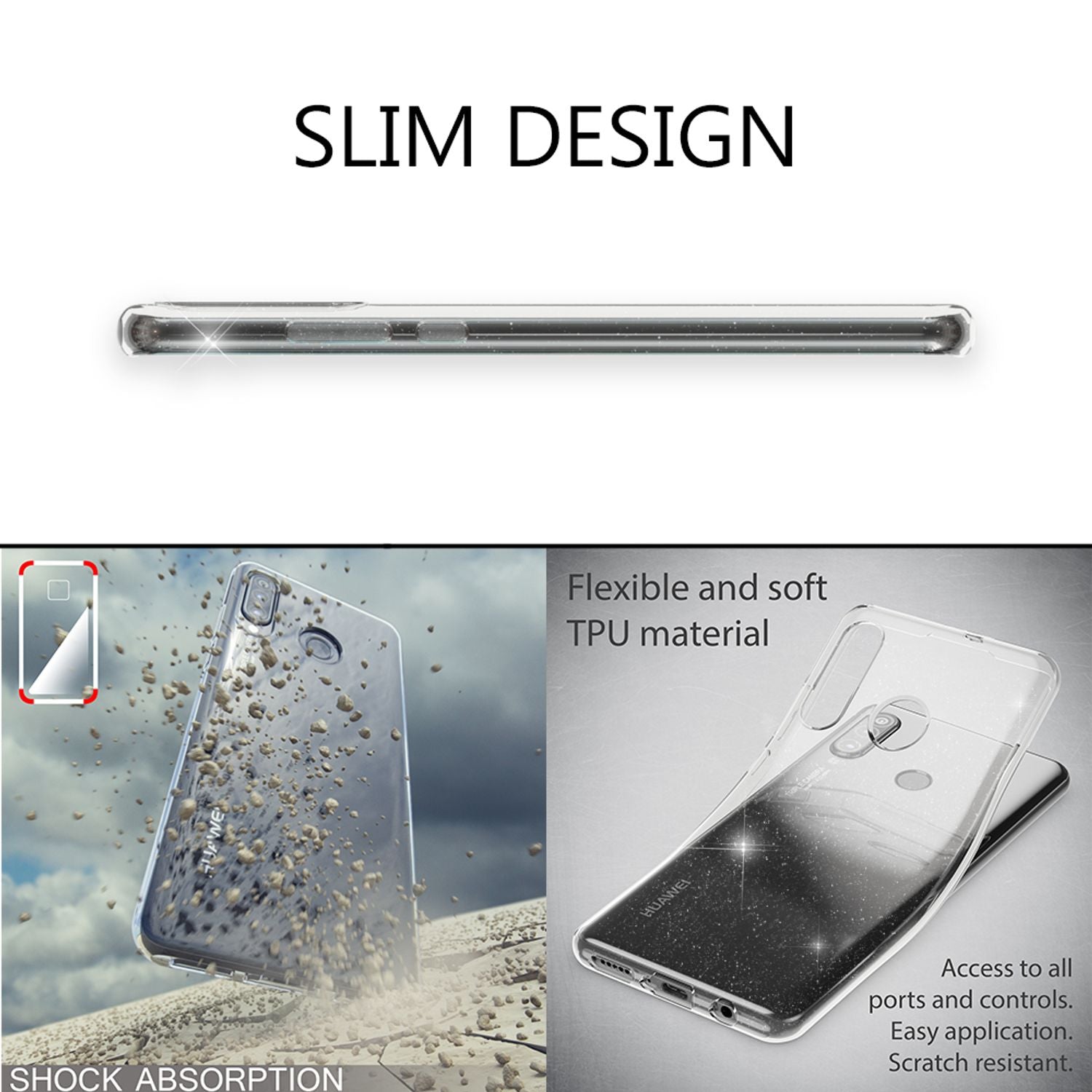 NALIA Glitter Hülle kompatibel mit Huawei P30 Lite, Glitzer Silikon Case Cover Default Title NALIA Transparente Hülle