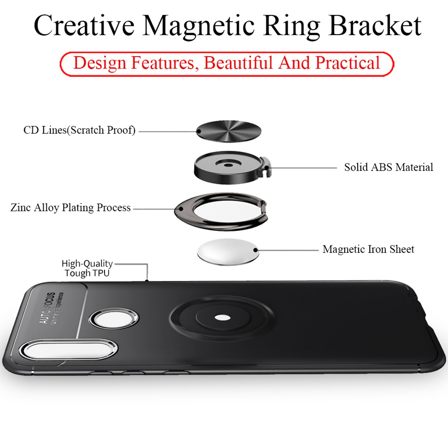 NALIA Ring Hülle für Huawei P smart 2019, Magnetische Silikon Handy Hülle Cover Default Title NALIA Protective Hülle