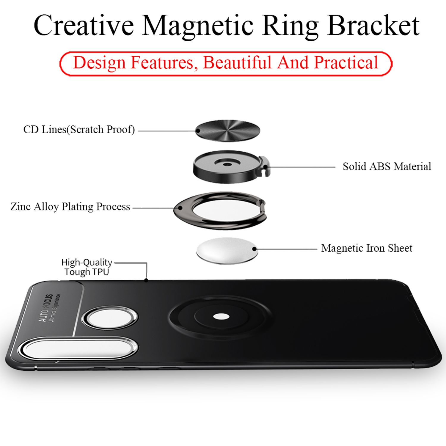 NALIA Ring Hülle für Huawei P30 Lite, Magnetische Handyhülle für KFZ Halterung Default Title NALIA Protective Hülle