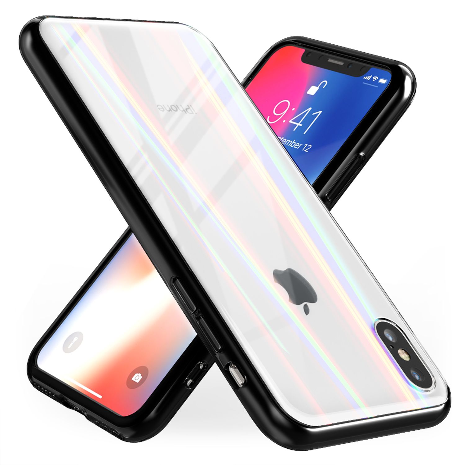NALIA Hartglas Handyhülle für iPhone X / XS, Schutz Case Cover Tasche Bumper Etui Transparent NALIA