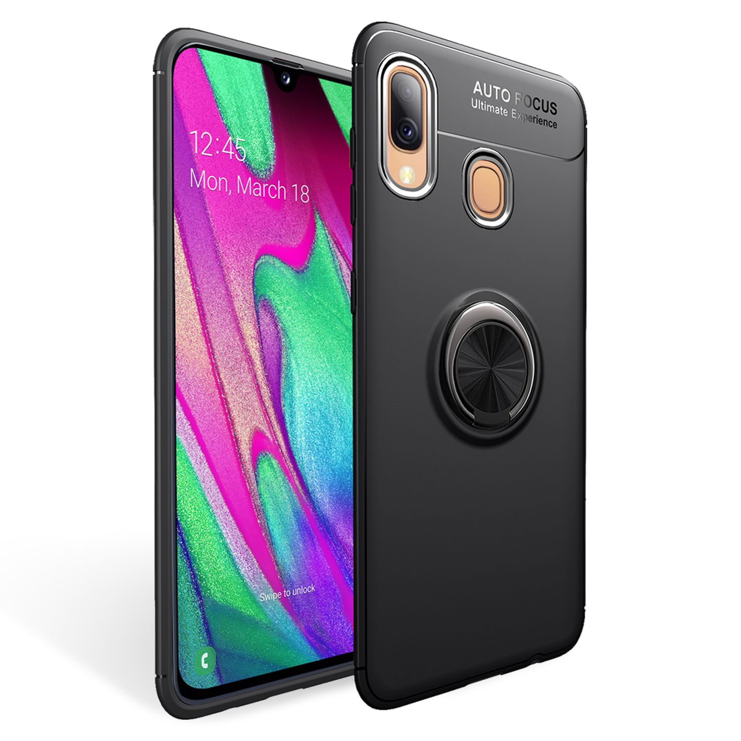 NALIA Handy Hülle für Samsung Galaxy A40, 360° Ring Case Cover Schutz Tasche Schwarz NALIA Protective Hülle