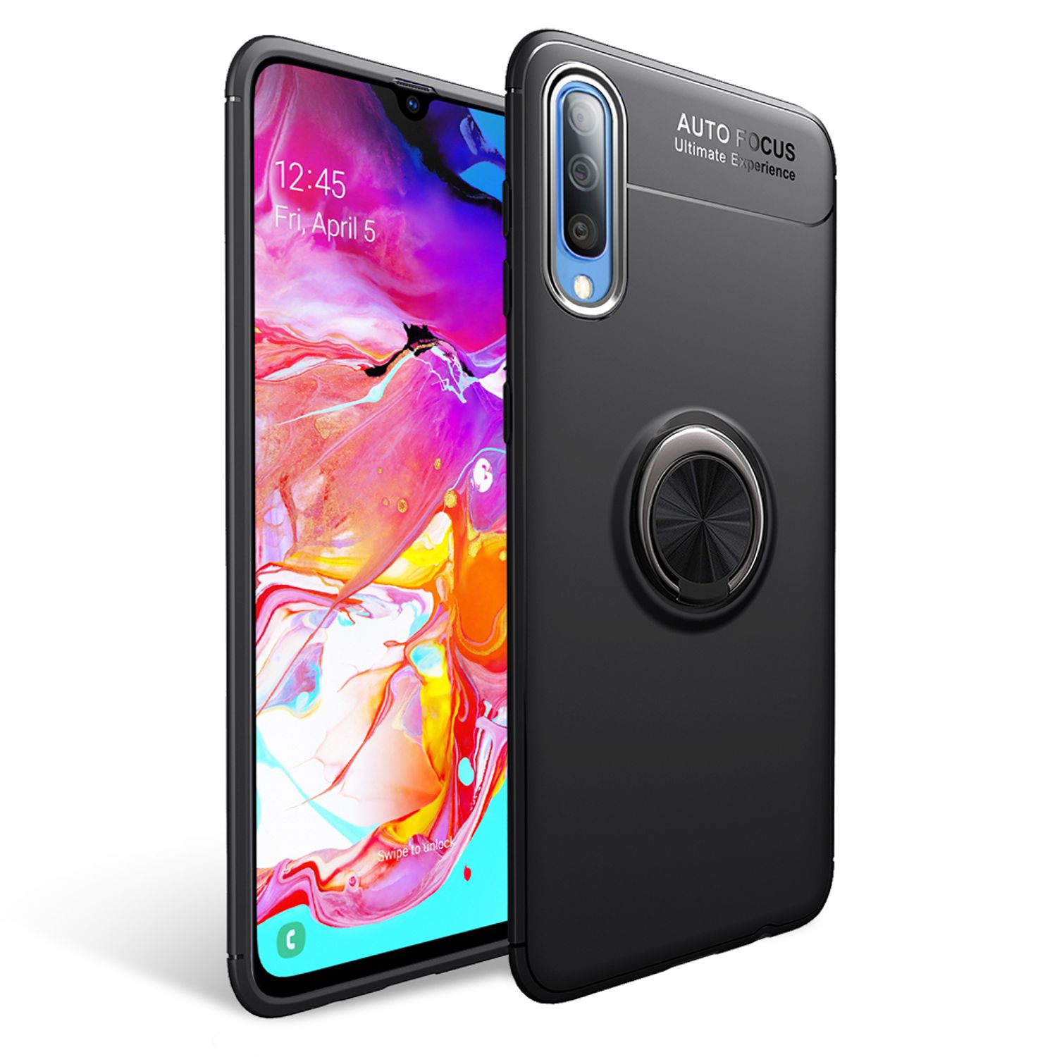 NALIA 360° Ring Handy Hülle für Samsung A70, Case Cover Schutz Tasche Schale TPU Schwarz NALIA Protective Hülle