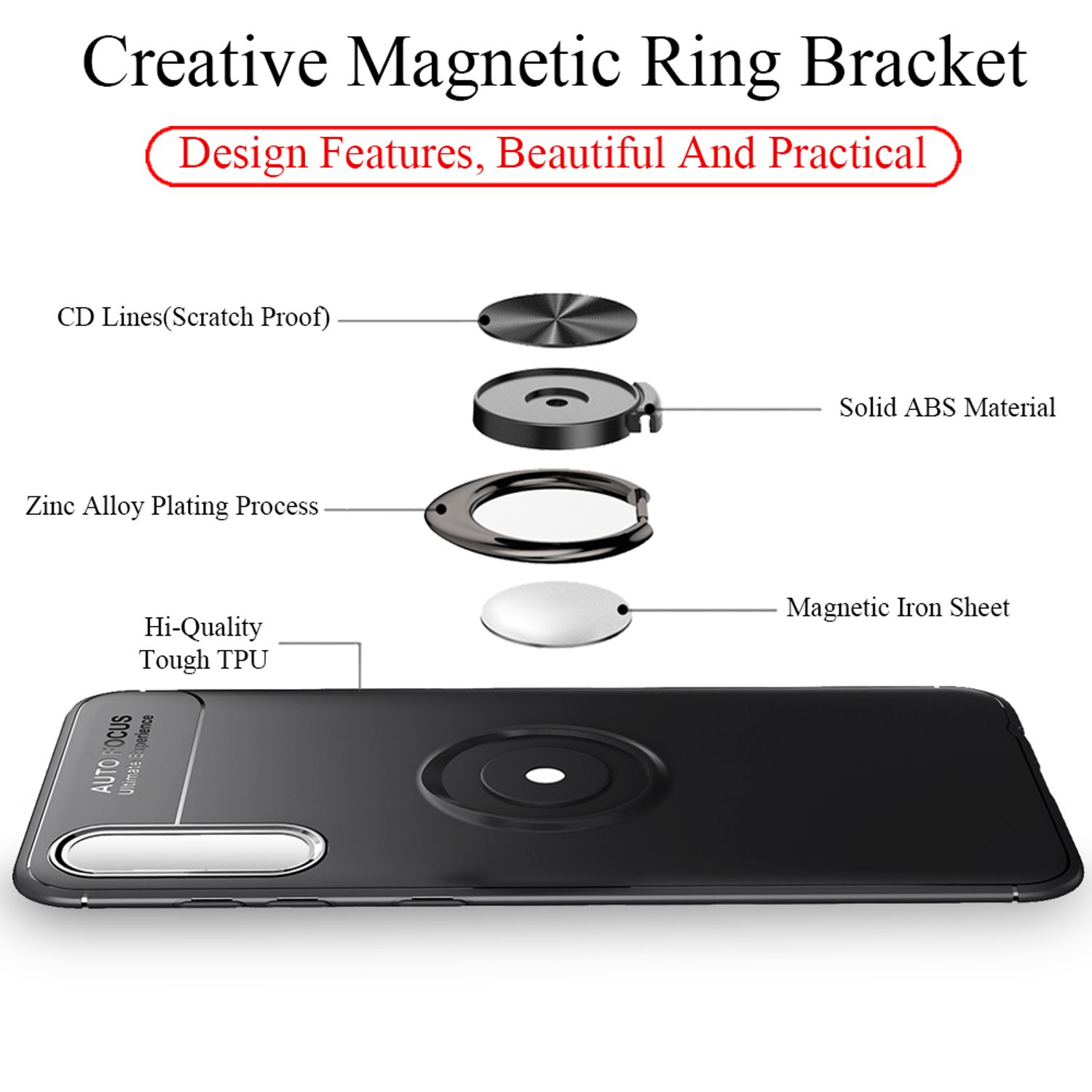 NALIA 360° Ring Handy Hülle für Samsung A70, Case Cover Schutz Tasche Schale TPU Schwarz NALIA Protective Hülle