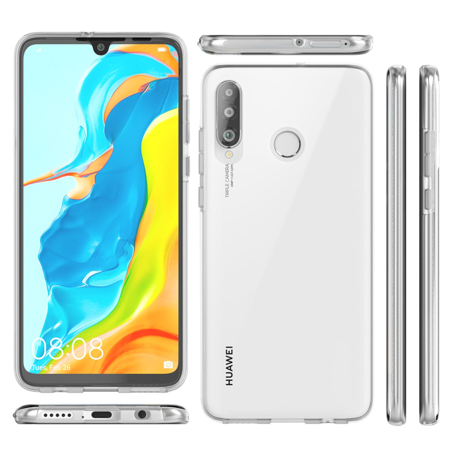 NALIA Handy Hülle für Huawei P30 Lite, 360 Grad Full-Cover Tasche Bumper Etui Transparent NALIA Transparente Hülle