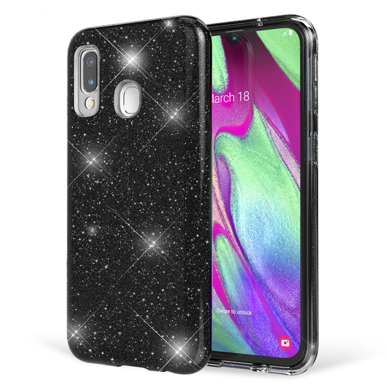 NALIA Glitzer Handyhülle für Samsung Galaxy A40, Diamant Schutzhülle Glitzer Handyhülle Schwarz NALIA Protective Hülle