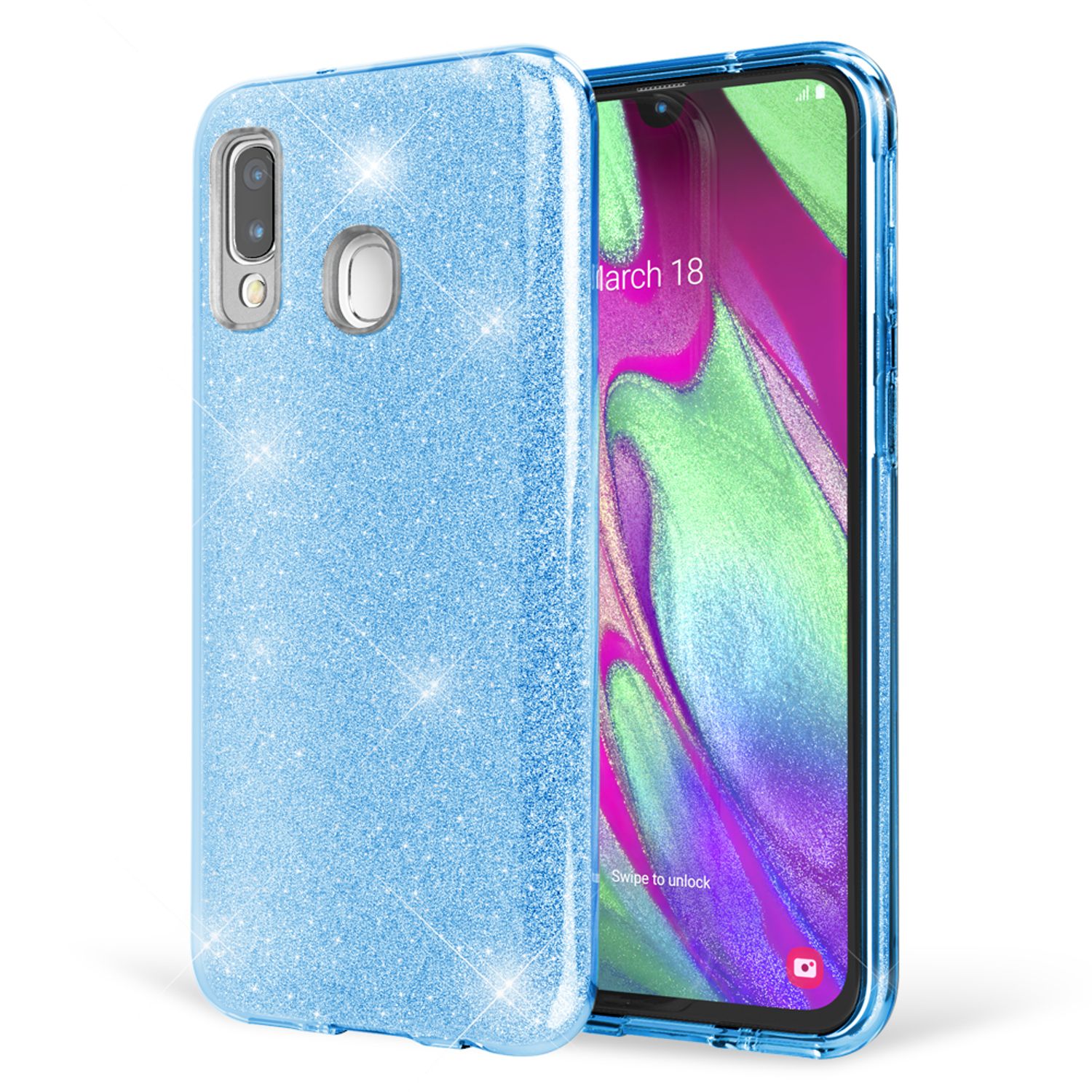 NALIA Glitzer Handyhülle für Samsung Galaxy A40, Diamant Schutzhülle Glitzer Handyhülle Türkis NALIA Protective Hülle