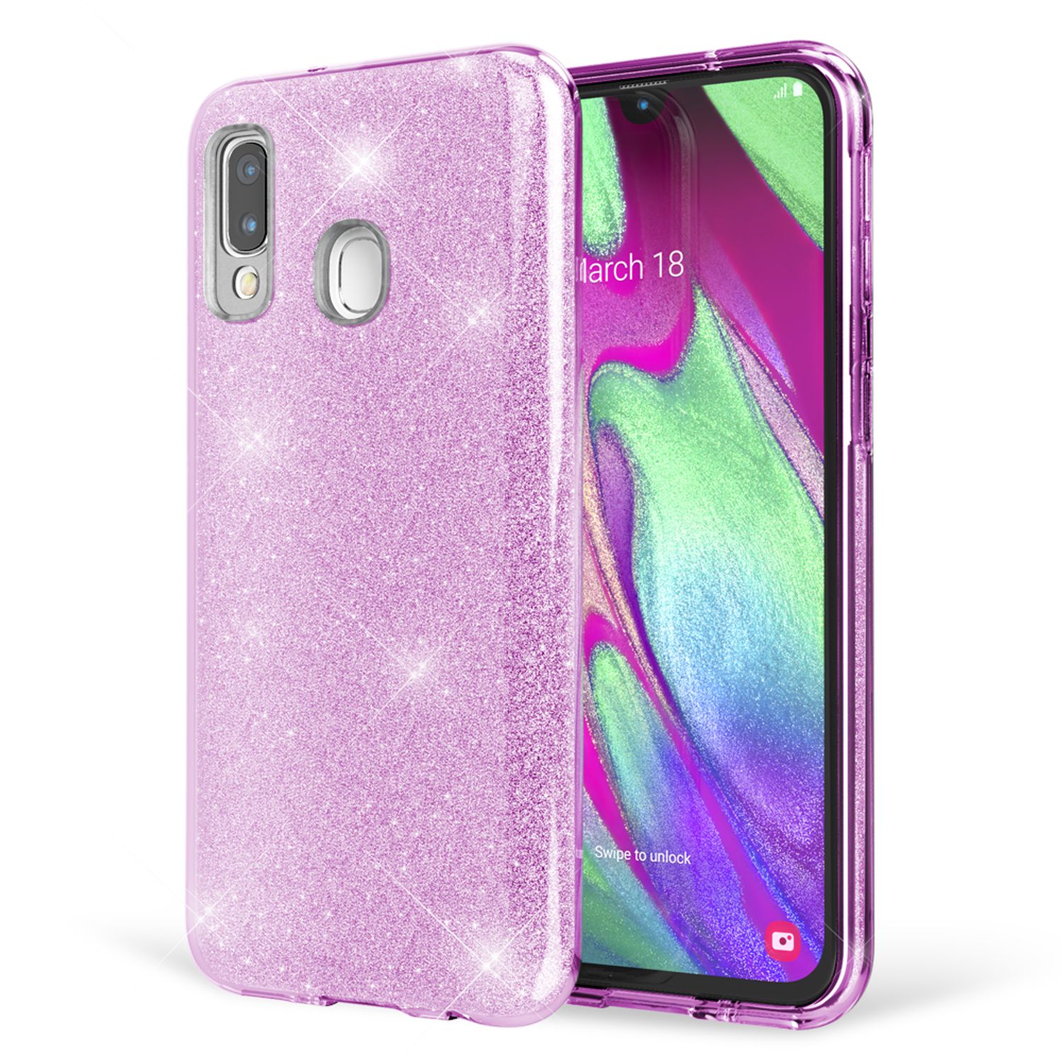 NALIA Glitzer Handyhülle für Samsung Galaxy A40, Diamant Schutzhülle Glitzer Handyhülle Lila NALIA Protective Hülle