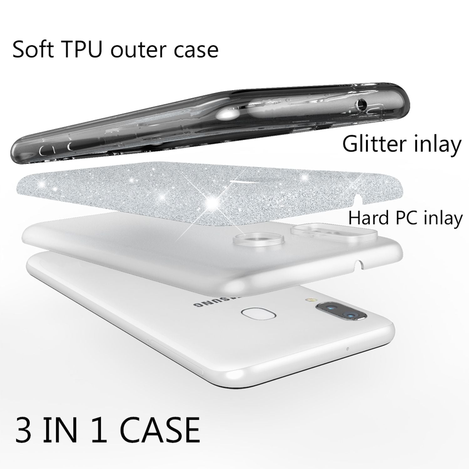 NALIA Glitzer Handyhülle für Samsung Galaxy A40, Diamant Schutzhülle Glitzer Handyhülle Schwarz NALIA Protective Hülle