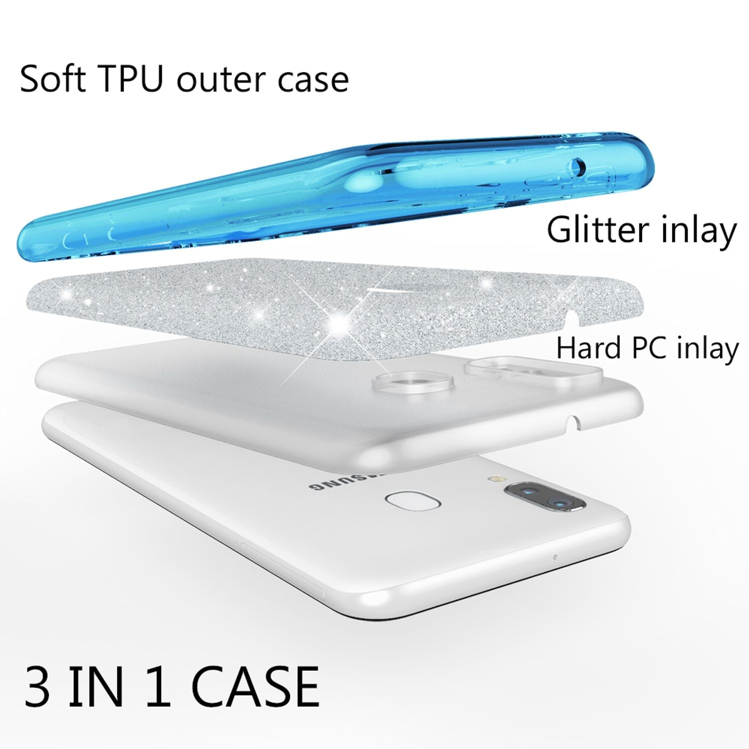 NALIA Glitzer Handyhülle für Samsung Galaxy A40, Diamant Schutzhülle Glitzer Handyhülle Türkis NALIA Protective Hülle