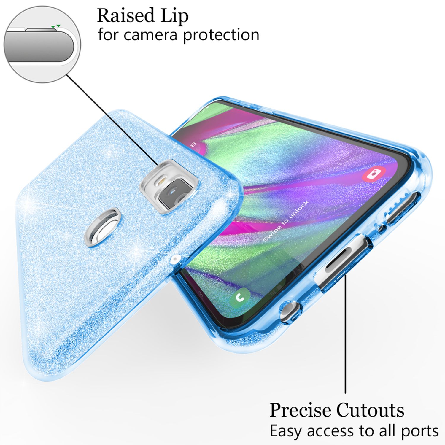 NALIA Glitzer Handyhülle für Samsung Galaxy A40, Diamant Schutzhülle Glitzer Handyhülle Schwarz NALIA Protective Hülle