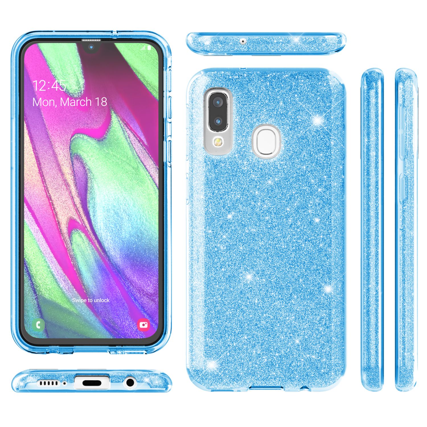 NALIA Glitzer Handyhülle für Samsung Galaxy A40, Diamant Schutzhülle Glitzer Handyhülle Silber NALIA Protective Hülle