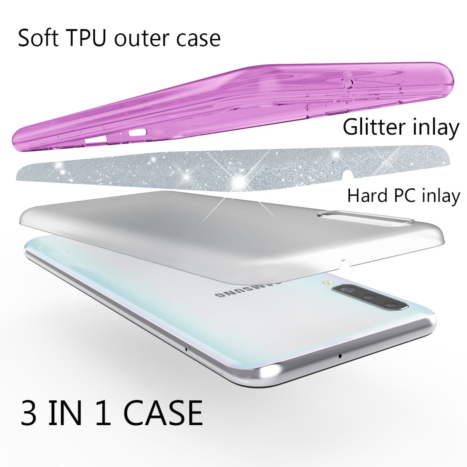 NALIA Glitzer Handyhülle für Samsung Galaxy A50, Diamant Schutzhülle Glitzer Handyhülle Lila NALIA Protective Hülle