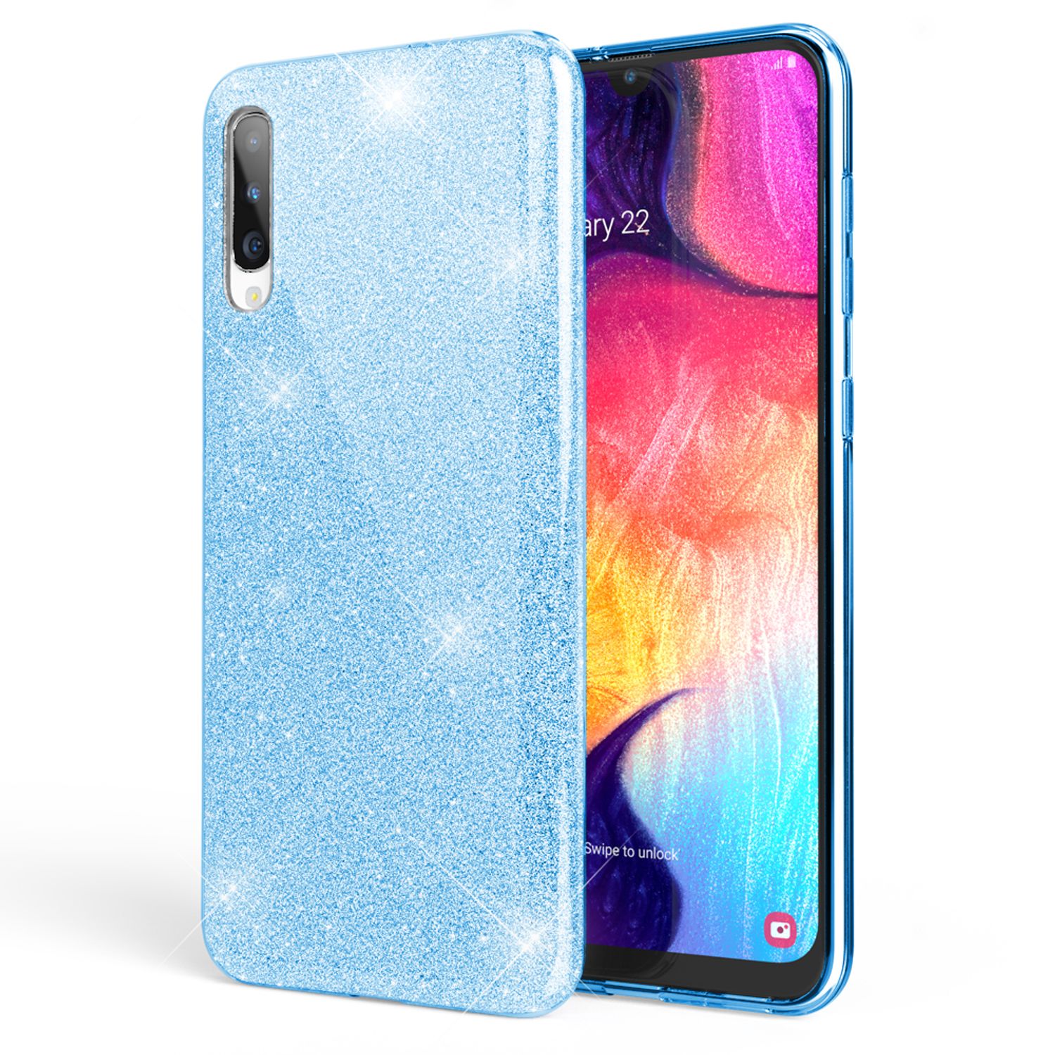 NALIA Glitzer Handyhülle für Samsung Galaxy A50, Diamant Schutzhülle Glitzer Handyhülle Türkis NALIA Protective Hülle
