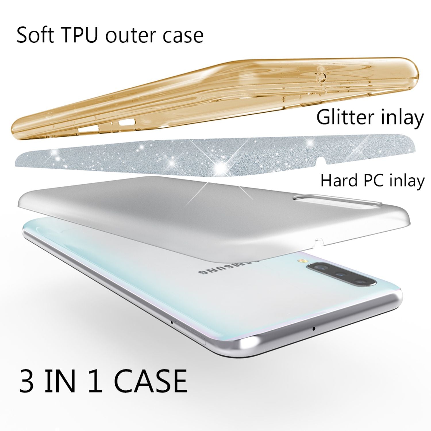 NALIA Glitzer Handyhülle für Samsung Galaxy A50, Diamant Schutzhülle Glitzer Handyhülle Gold NALIA Protective Hülle