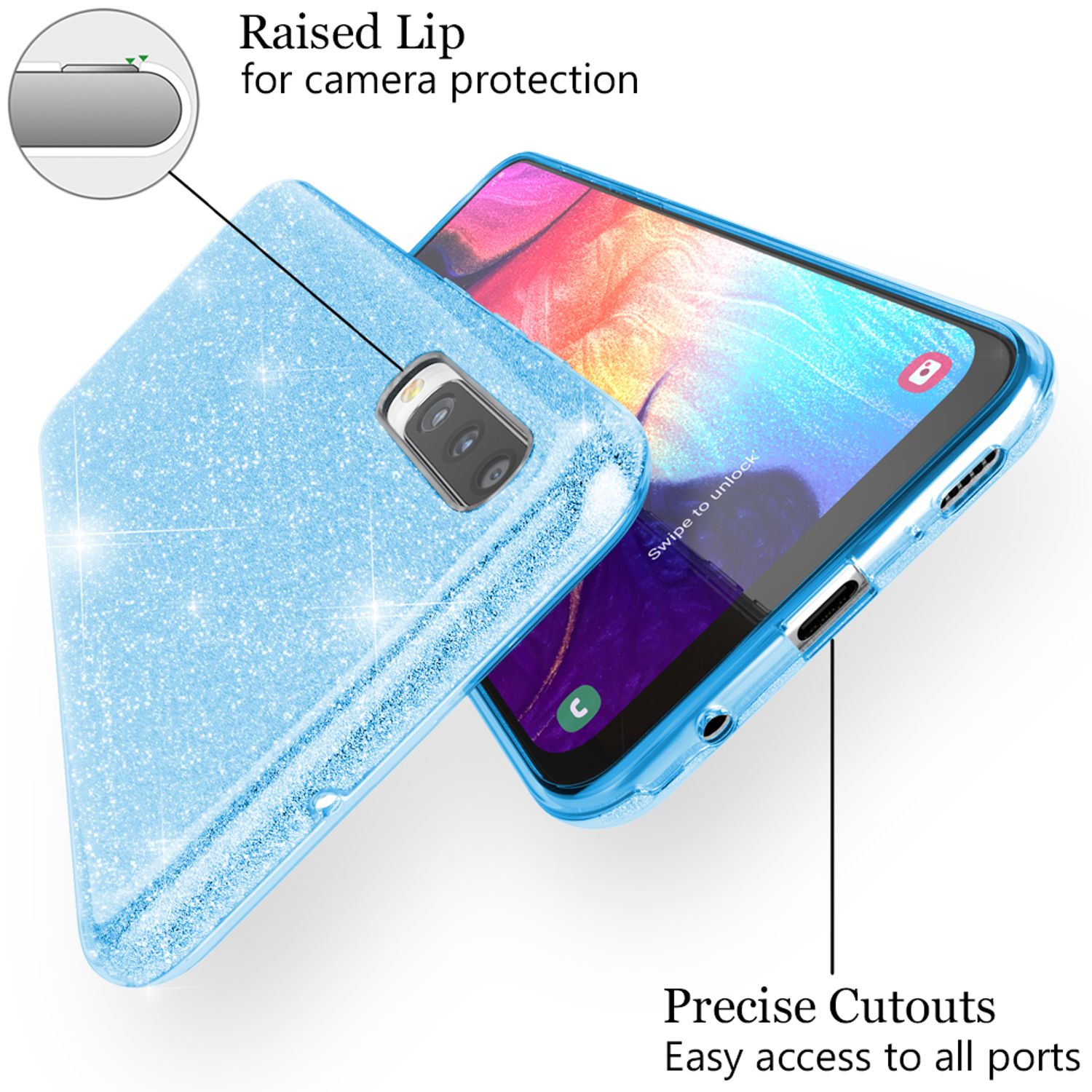 NALIA Glitzer Handyhülle für Samsung Galaxy A50, Diamant Schutzhülle Glitzer Handyhülle Schwarz NALIA Protective Hülle