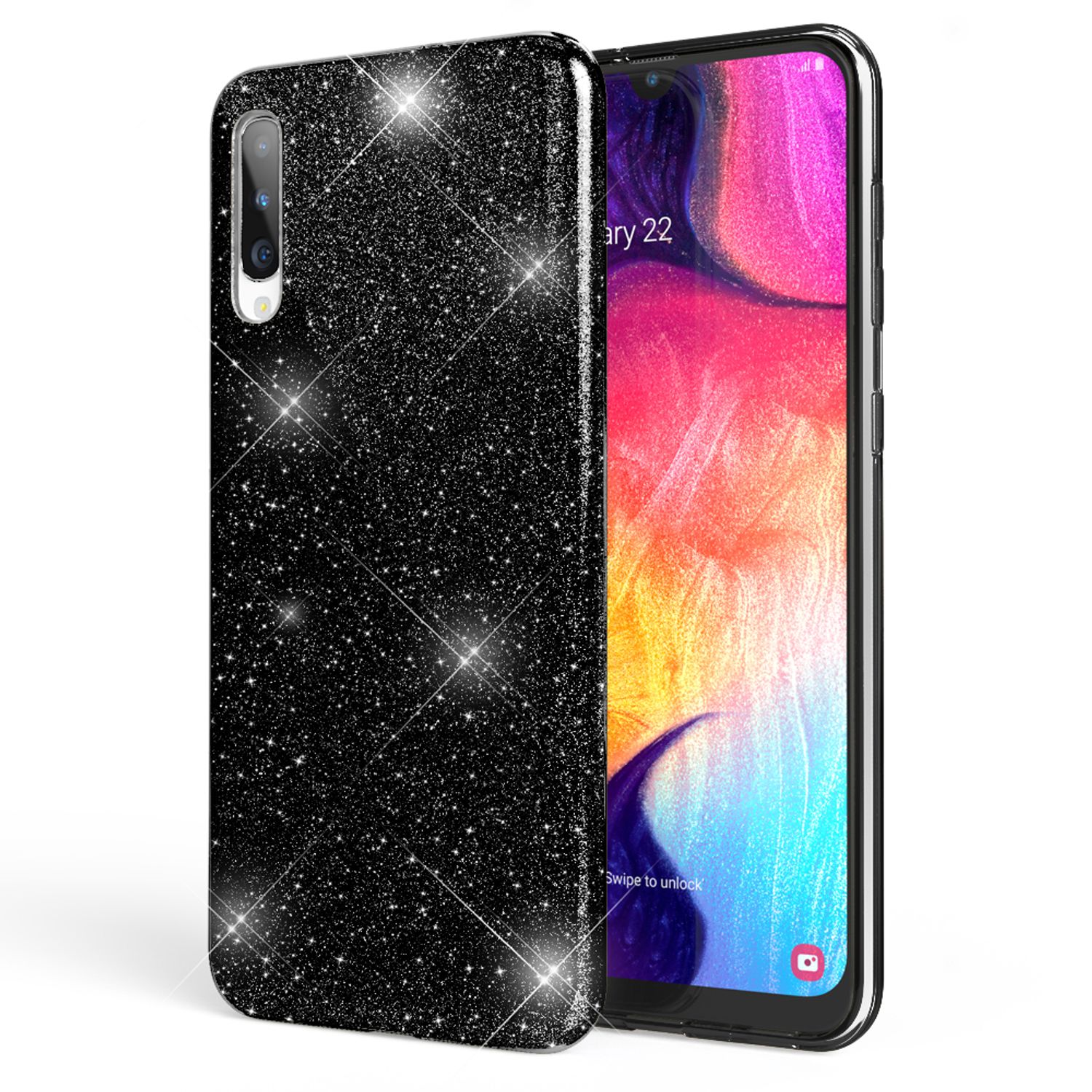 NALIA Glitzer Handyhülle für Samsung Galaxy A70, Diamant Schutzhülle Glitzer Handyhülle Schwarz NALIA Protective Hülle