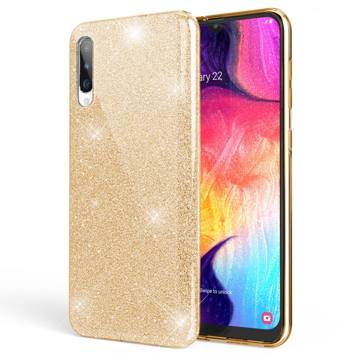 NALIA Glitzer Handyhülle für Samsung Galaxy A70, Diamant Schutzhülle Glitzer Handyhülle Gold NALIA Protective Hülle