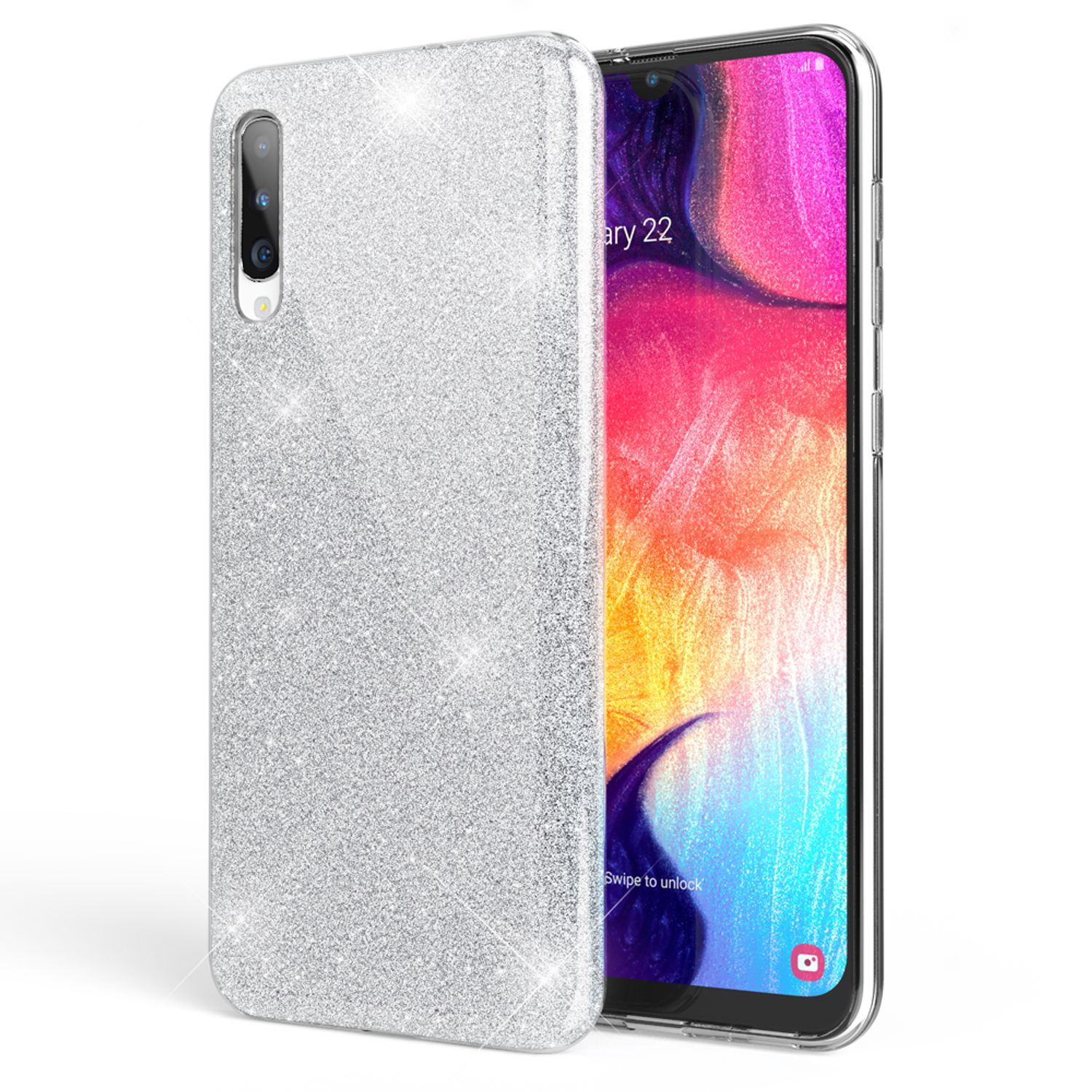 NALIA Glitzer Handyhülle für Samsung Galaxy A70, Diamant Schutzhülle Glitzer Handyhülle Silber NALIA Protective Hülle