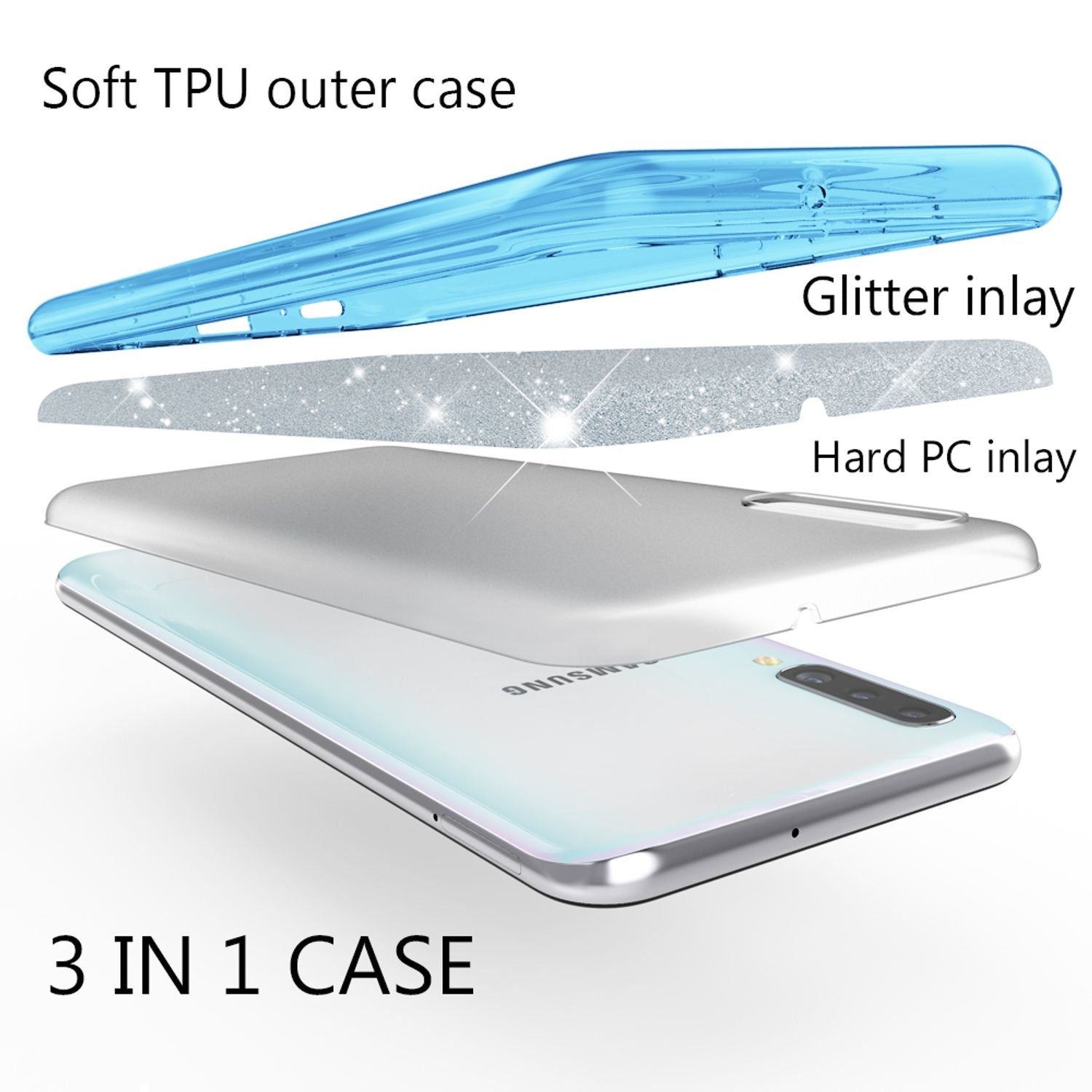 NALIA Glitzer Handyhülle für Samsung Galaxy A70, Diamant Schutzhülle Glitzer Handyhülle Türkis NALIA Protective Hülle