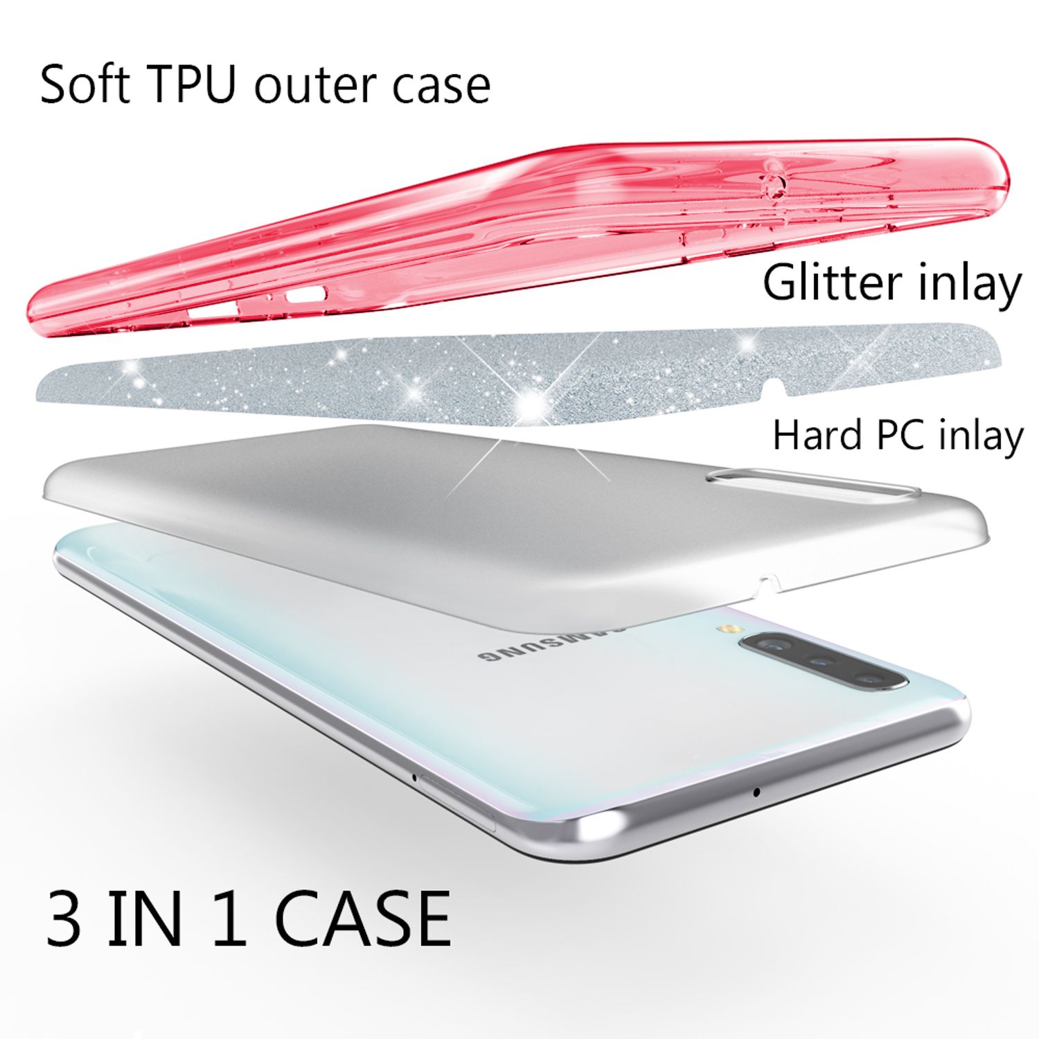 NALIA Glitzer Handyhülle für Samsung Galaxy A70, Diamant Schutzhülle Glitzer Handyhülle Pink NALIA Protective Hülle