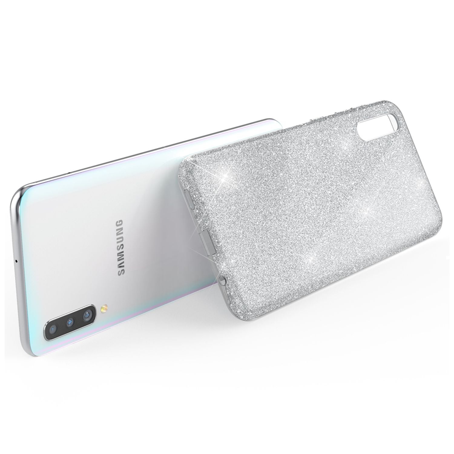 NALIA Glitzer Handyhülle für Samsung Galaxy A70, Diamant Schutzhülle Glitzer Handyhülle Silber NALIA Protective Hülle