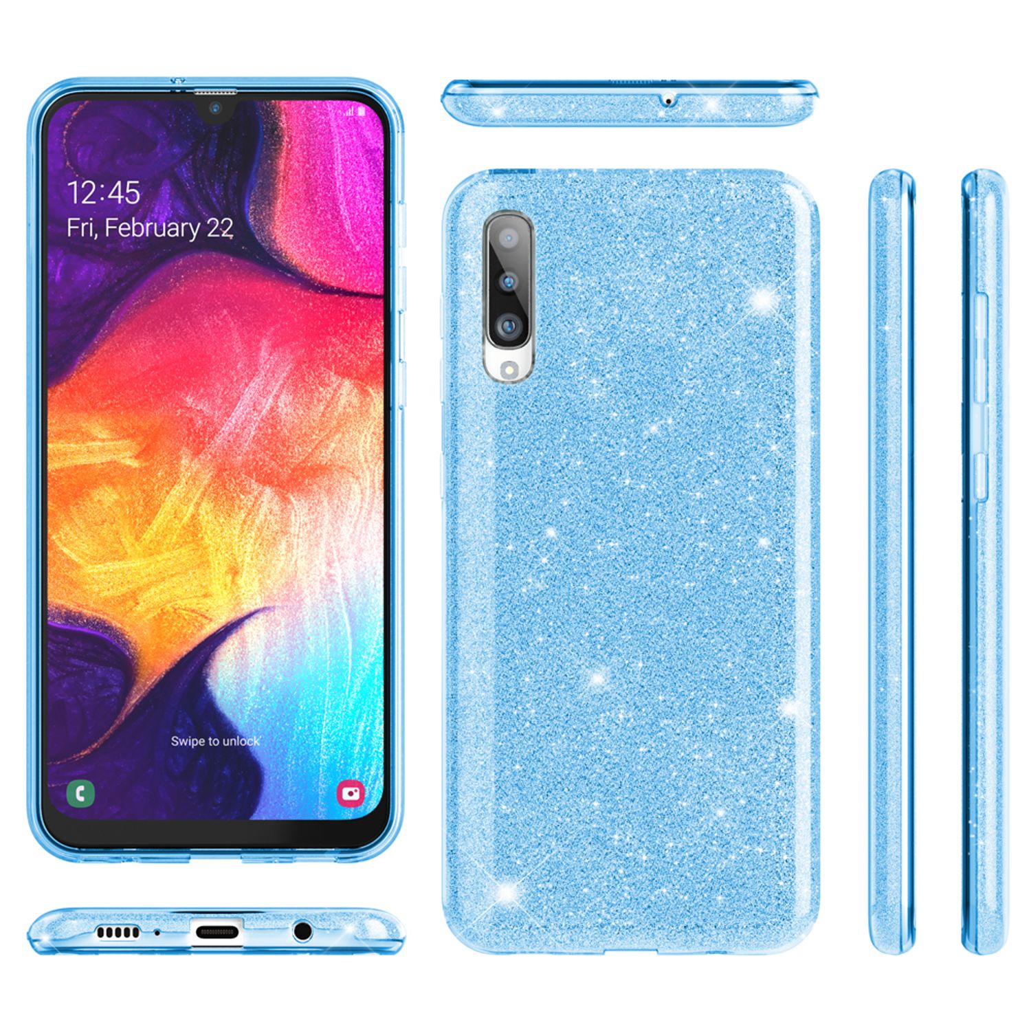 NALIA Glitzer Handyhülle für Samsung Galaxy A70, Diamant Schutzhülle Glitzer Handyhülle Lila NALIA Protective Hülle