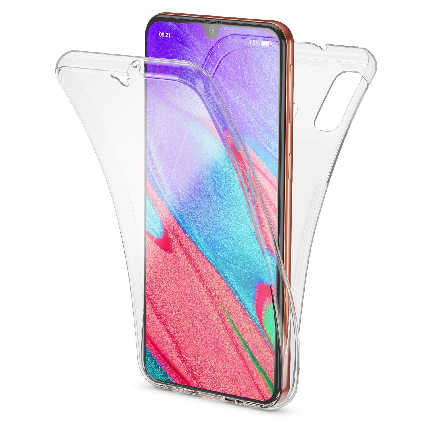 NALIA 360 Grad Handyhülle für Samsung Galaxy A40, Dünne Full-Body Silikon Hülle Transparent NALIA