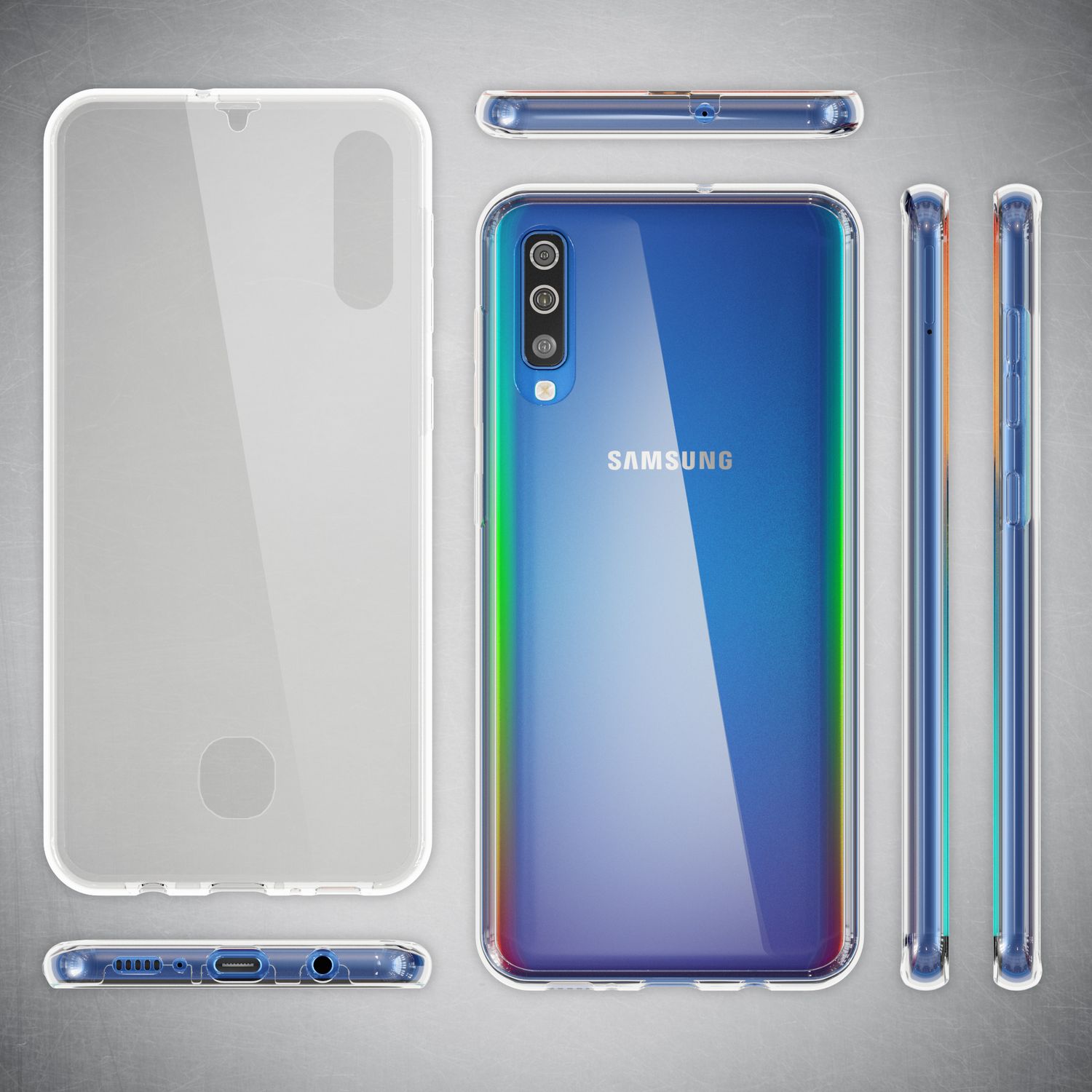 NALIA 360 Grad Handyhülle für Samsung Galaxy A50, Dünne Full-Body Silikon Hülle Transparent NALIA