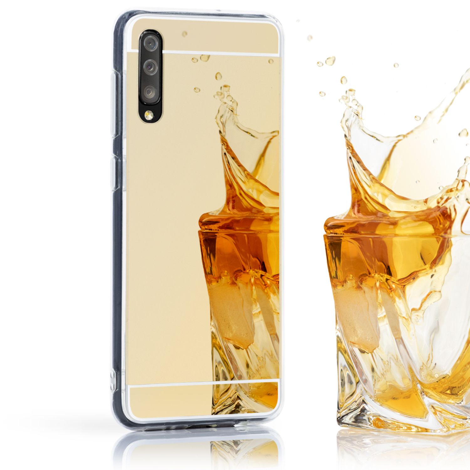 NALIA Handy Hülle für Samsung Galaxy A50, Spiegel Case Cover Schutz Bumper Etui Gold NALIA