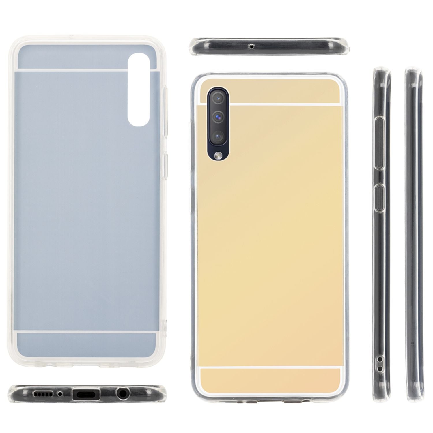 NALIA Handy Hülle für Samsung Galaxy A50, Spiegel Case Cover Schutz Bumper Etui Gold NALIA