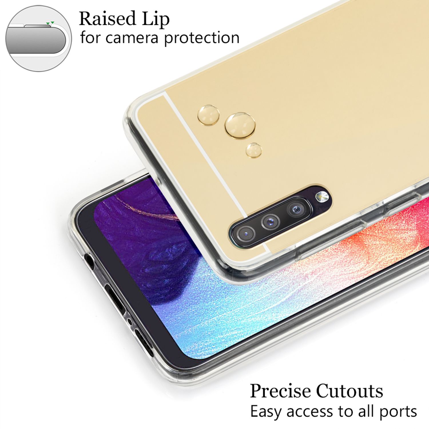 NALIA Handy Hülle für Samsung Galaxy A50, Spiegel Case Cover Schutz Bumper Etui Gold NALIA