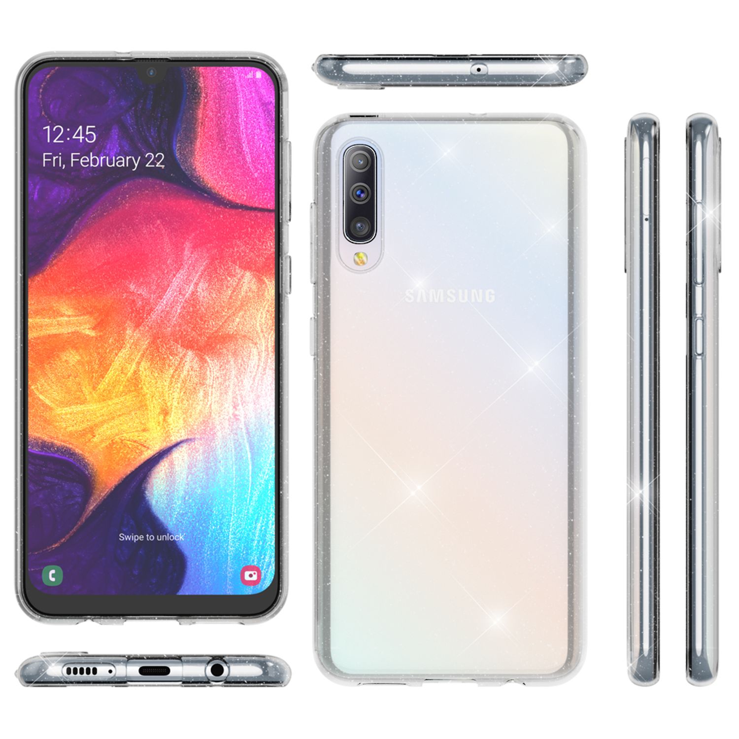 NALIA Glitzer Handy Hülle für Samsung Galaxy A50, Schutz Case Cover Tasche Etui Default Title NALIA Transparente Hülle
