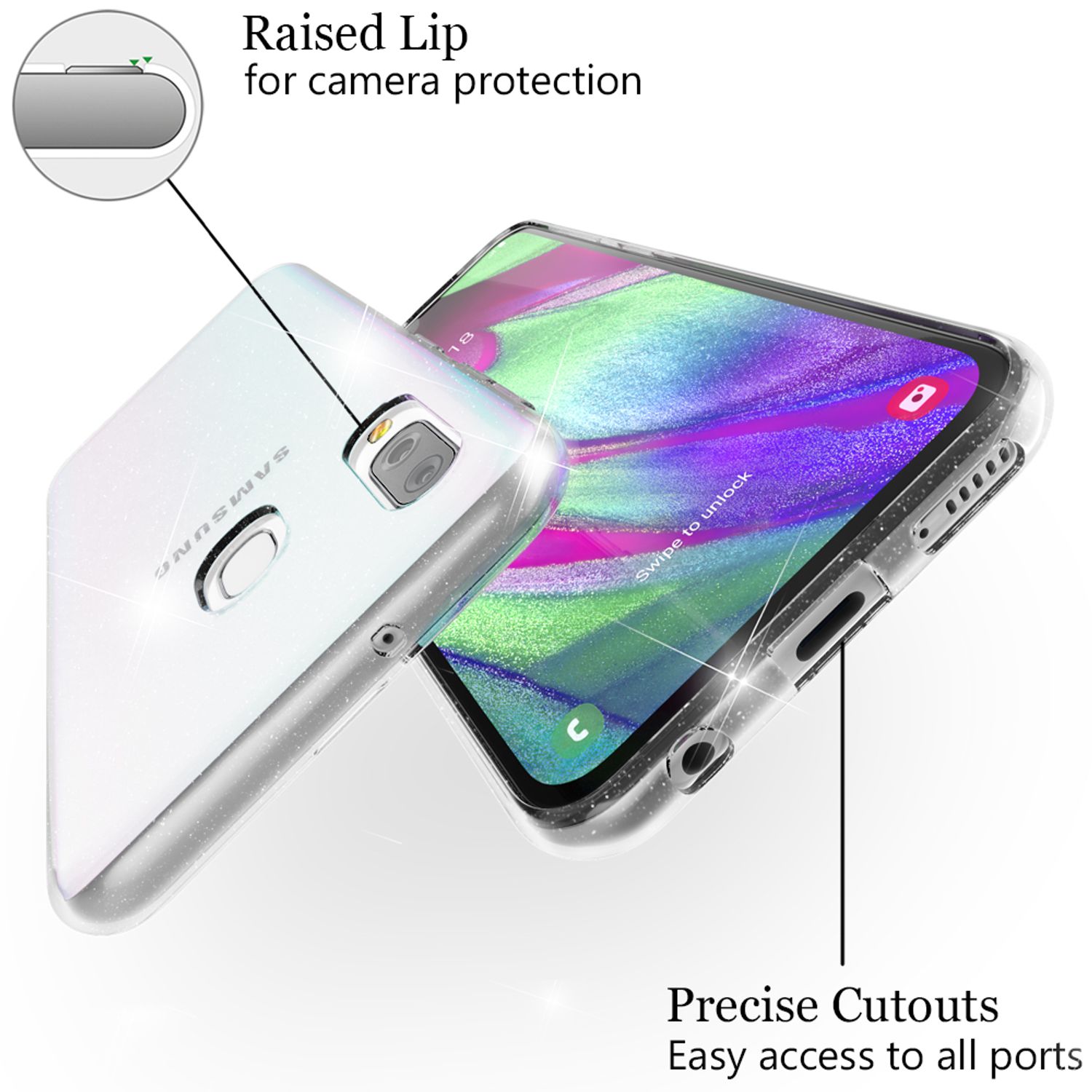 NALIA Glitzer Handy Hülle für Samsung Galaxy A40, Schutz Case Cover Tasche Etui Default Title NALIA Transparente Hülle