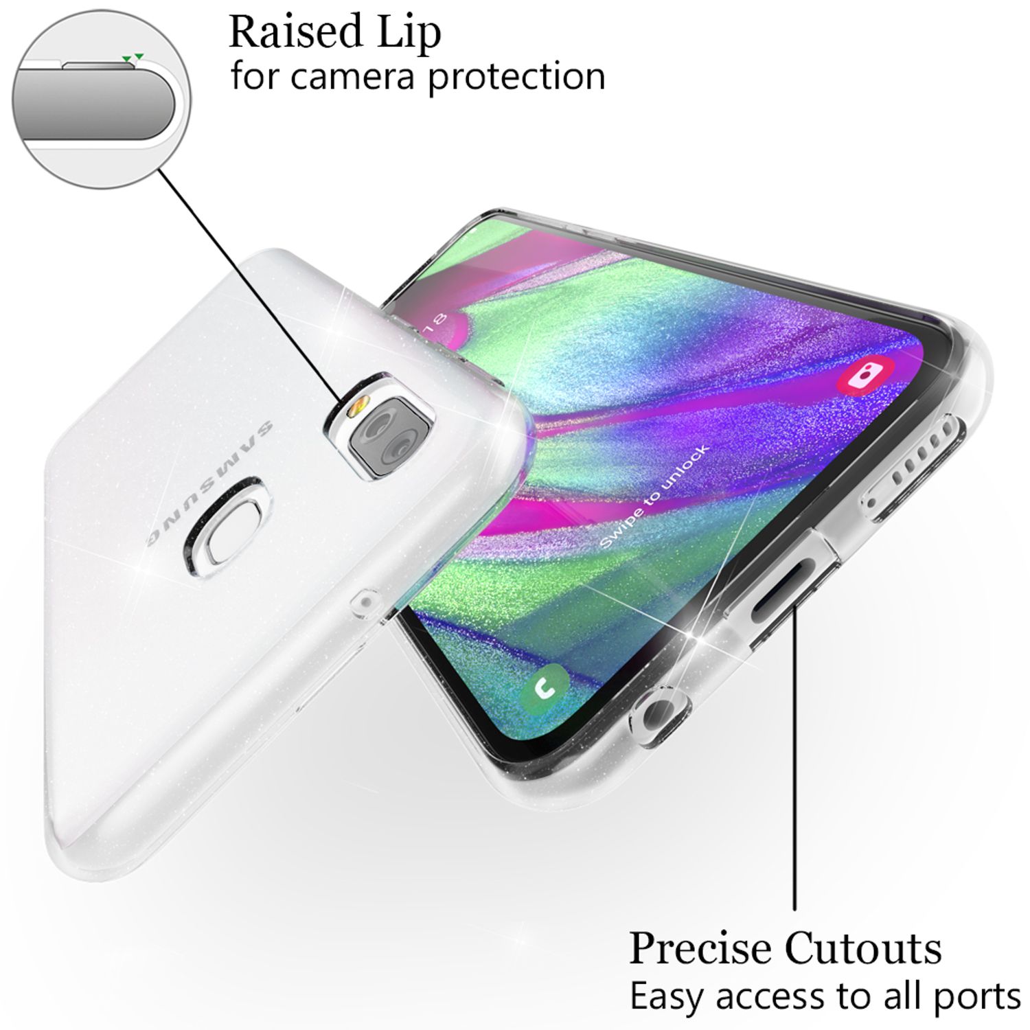 NALIA Glitzer Handy Hülle für Samsung Galaxy A20e, Schutz Case Cover Tasche Etui Default Title NALIA Transparente Hülle