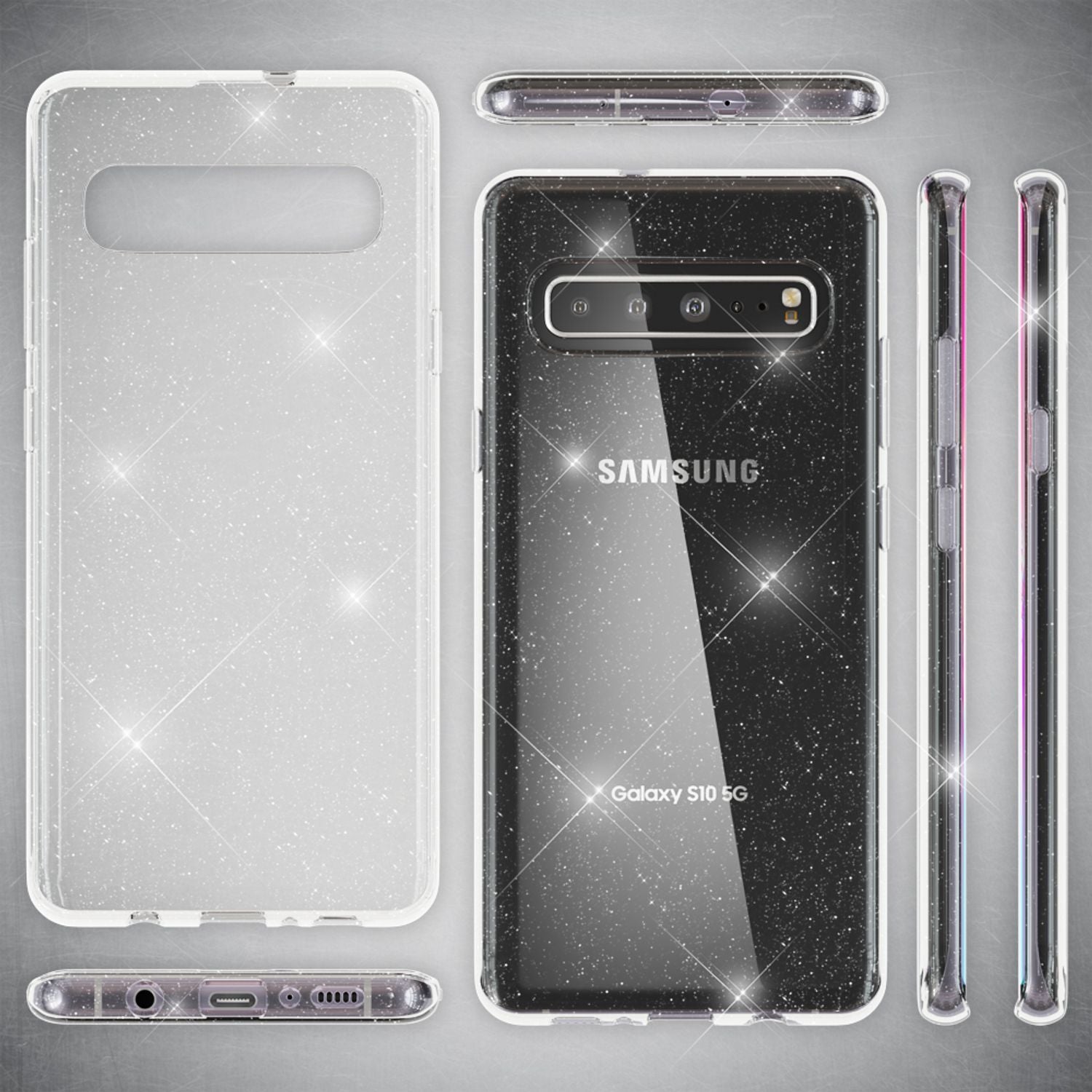 NALIA Glitzer Handy Hülle für Samsung Galaxy S10 5G, Schutz Case Cover Tasche Default Title NALIA Transparente Hülle
