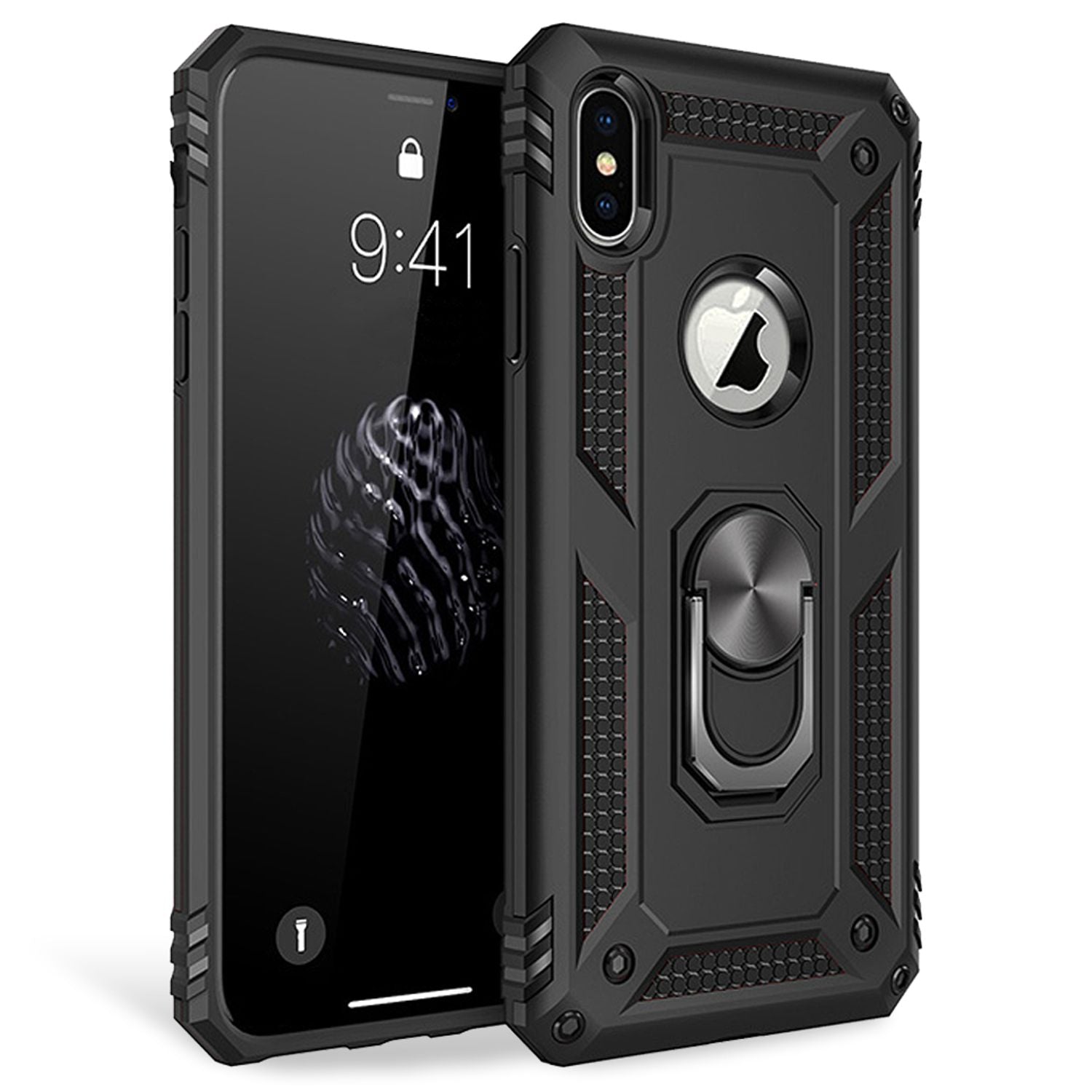 NALIA Ring Handy Hülle für iPhone X XS, 360 Grad Schutz Case Cover Tasche Etui Schwarz NALIA Protective Hülle