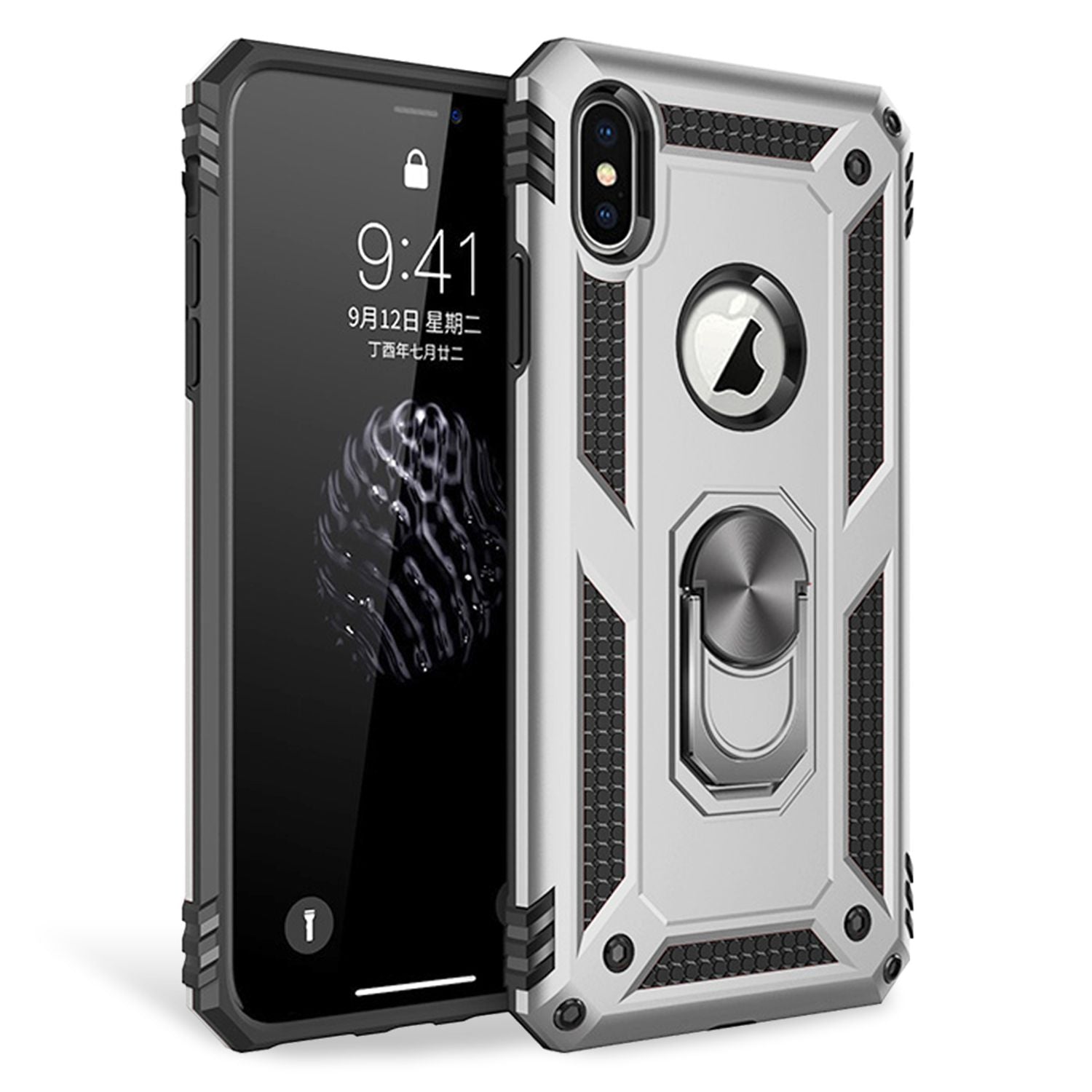 NALIA Ring Handy Hülle für iPhone X XS, 360 Grad Schutz Case Cover Tasche Etui Silber NALIA Protective Hülle