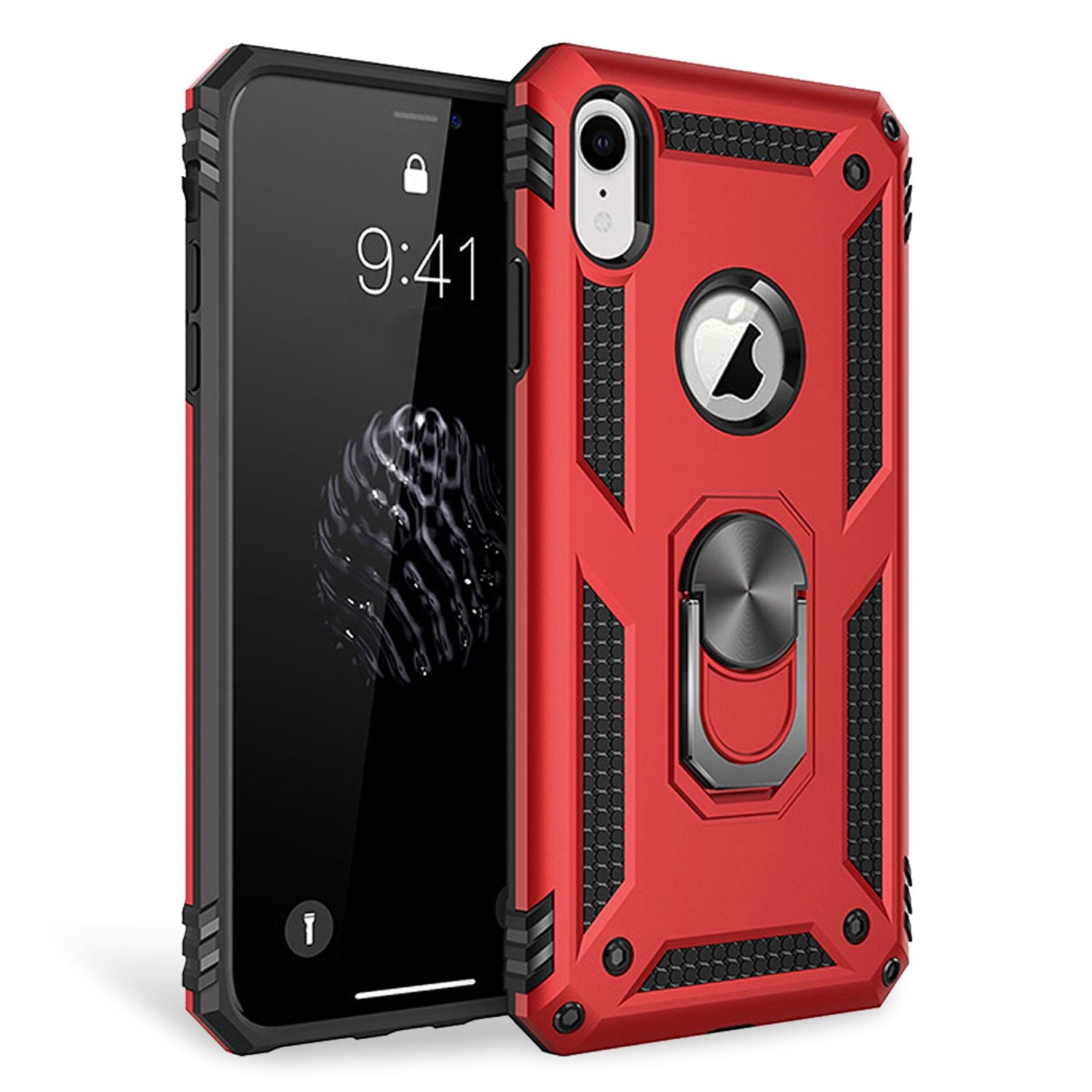 NALIA Ring Handy Hülle für iPhone XR, 360 Grad Schutz Case Cover Tasche Bumper Schwarz NALIA Protective Hülle