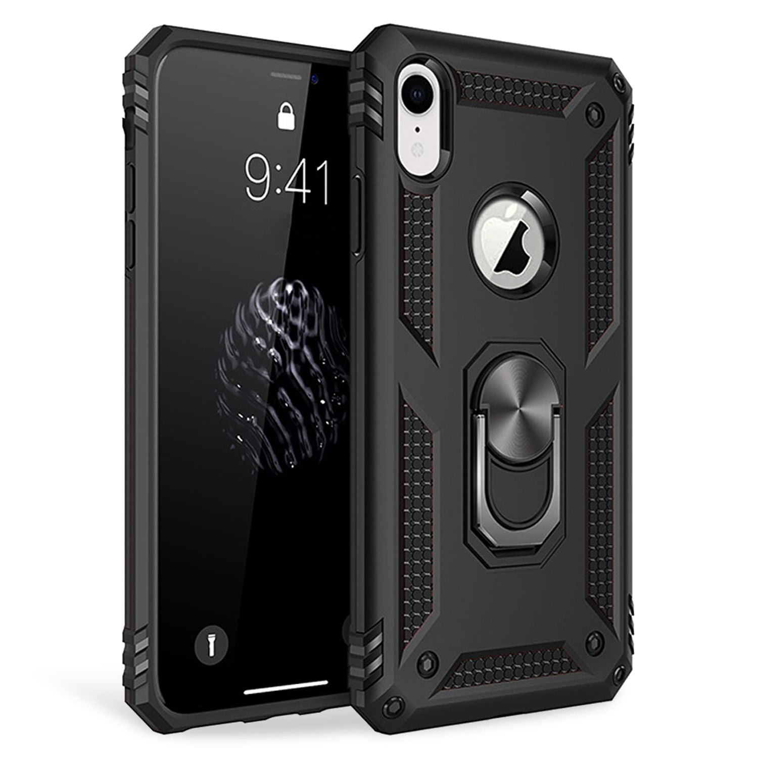 NALIA Ring Handy Hülle für iPhone XR, 360 Grad Schutz Case Cover Tasche Bumper