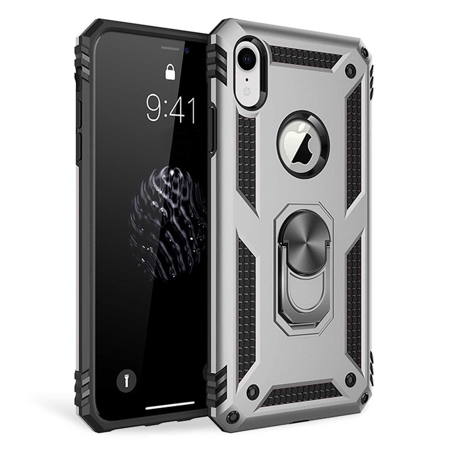 NALIA Ring Handy Hülle für iPhone XR, 360 Grad Schutz Case Cover Tasche Bumper Schwarz NALIA Protective Hülle