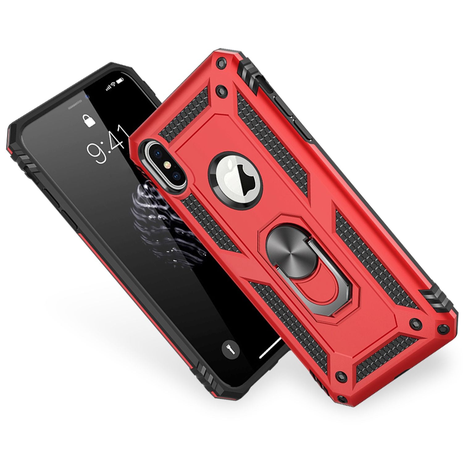 NALIA Ring Handy Hülle für iPhone X / XS, Case Cover Bumper Display Schutz Glas Schwarz NALIA Protective Hülle