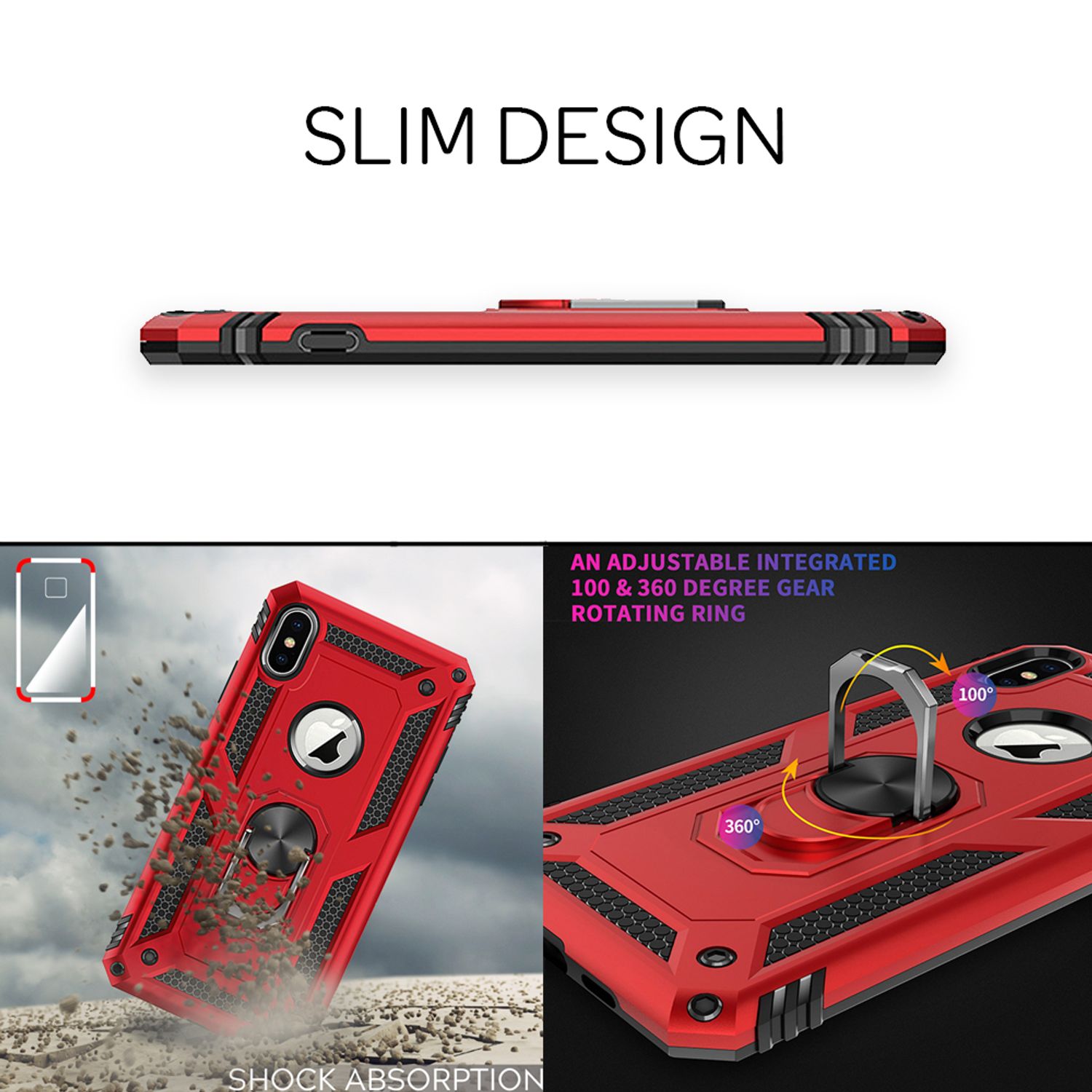 NALIA Ring Handy Hülle für iPhone X / XS, Case Cover Bumper Display Schutz Glas Silber NALIA Protective Hülle