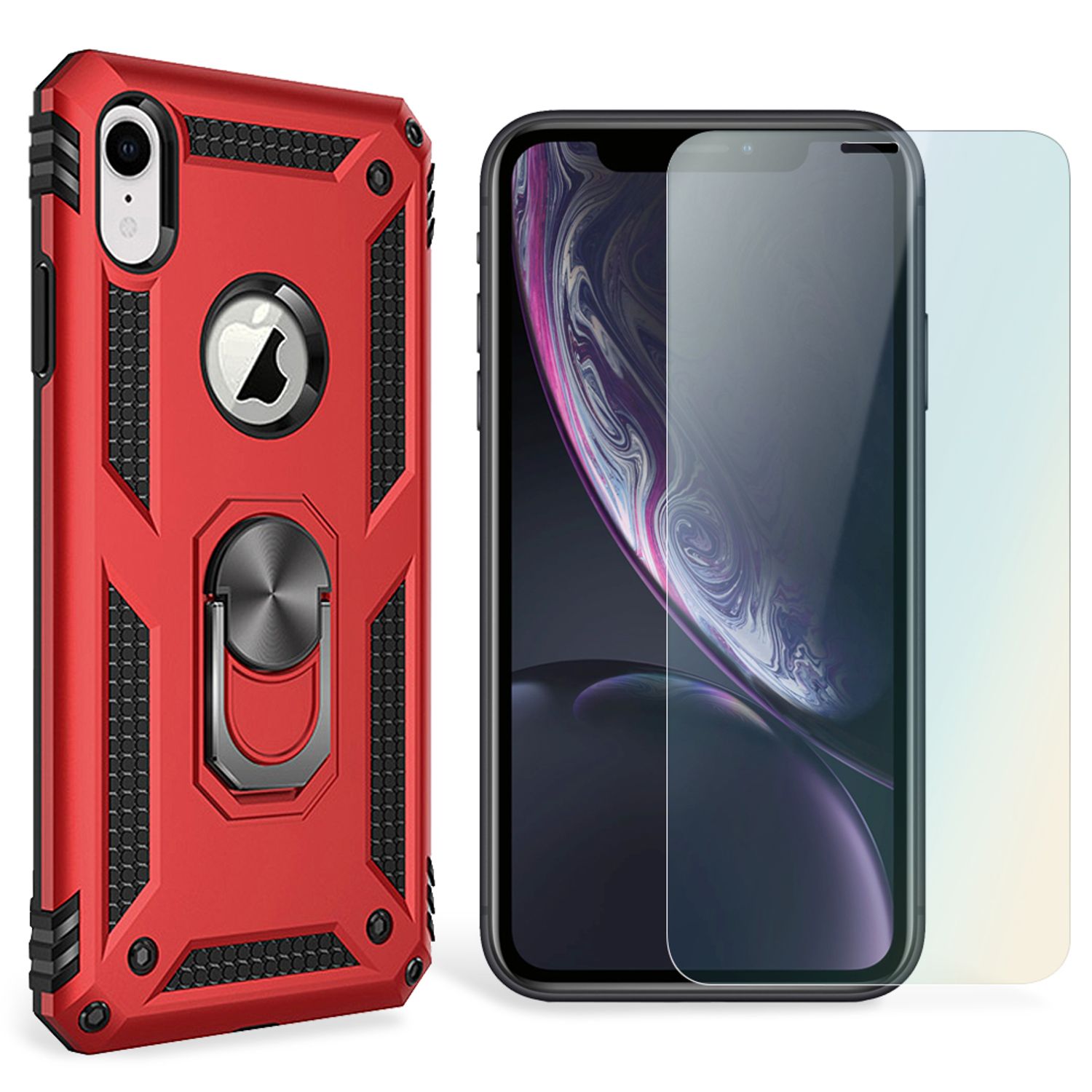 NALIA Ring Handy Hülle für iPhone XR, Case Cover Bumper Display Schutz Glas Schwarz NALIA Outdoor Hülle
