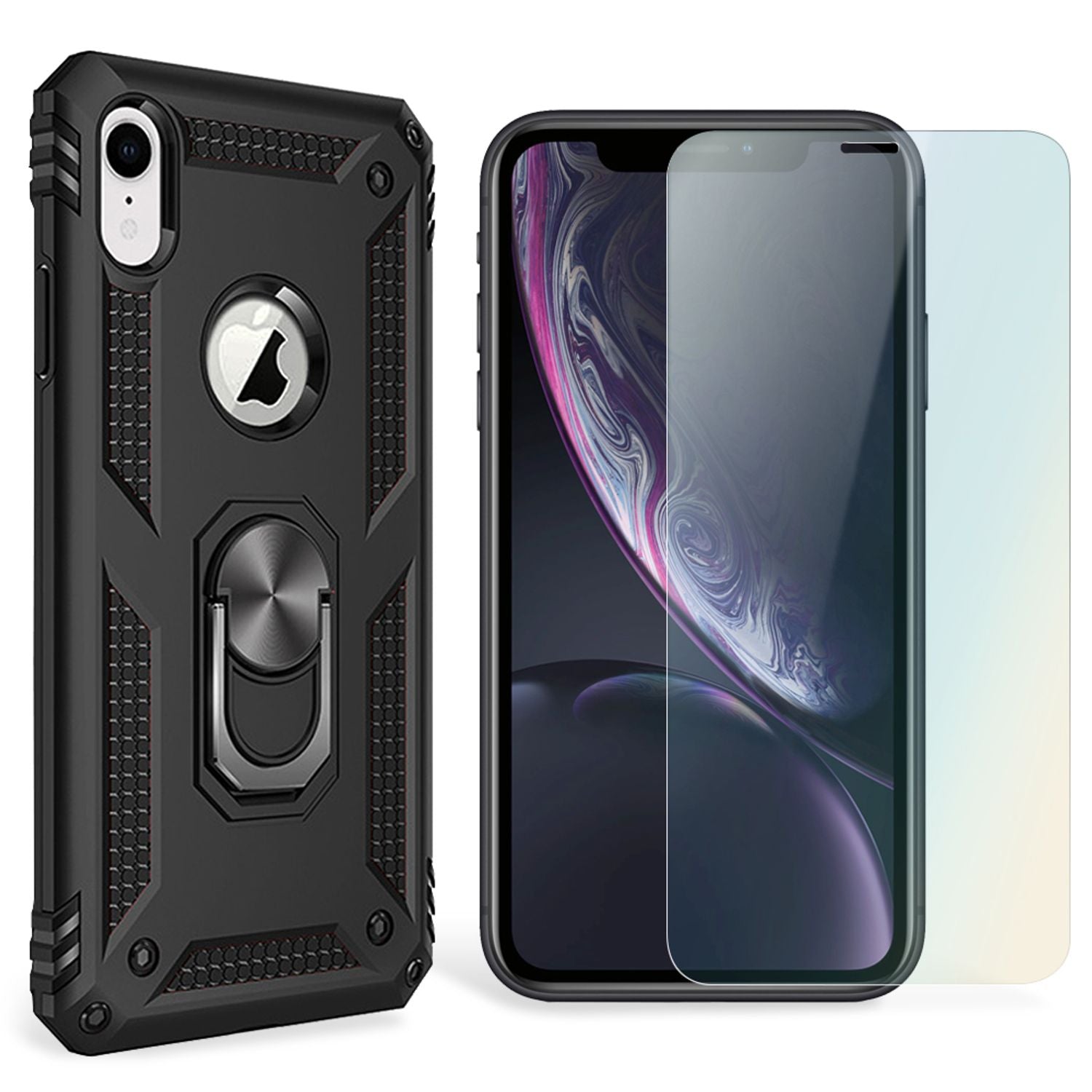 NALIA Ring Handy Hülle für iPhone XR, Case Cover Bumper Display Schutz Glas