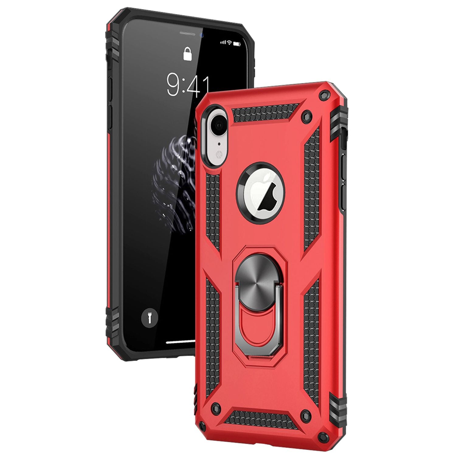 NALIA Ring Handy Hülle für iPhone XR, Case Cover Bumper Display Schutz Glas Schwarz NALIA Outdoor Hülle