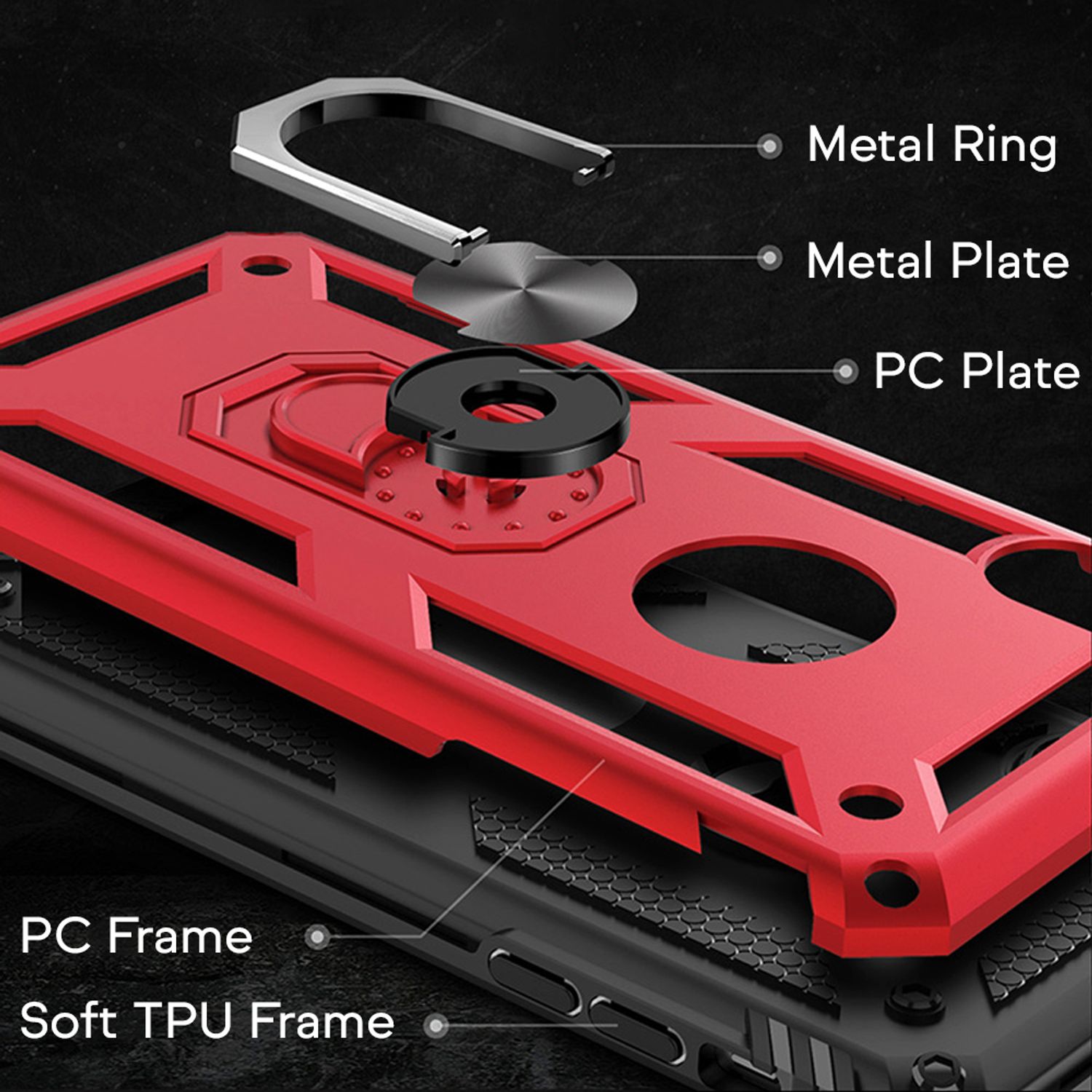 NALIA Ring Handy Hülle für iPhone XR, Case Cover Bumper Display Schutz Glas Schwarz NALIA Outdoor Hülle