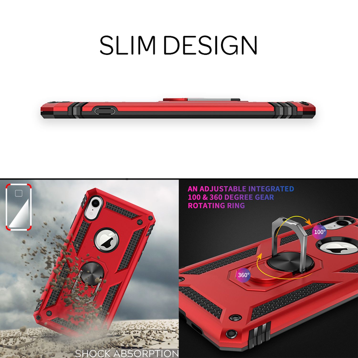 NALIA Ring Handy Hülle für iPhone XR, Case Cover Bumper Display Schutz Glas Schwarz NALIA Outdoor Hülle