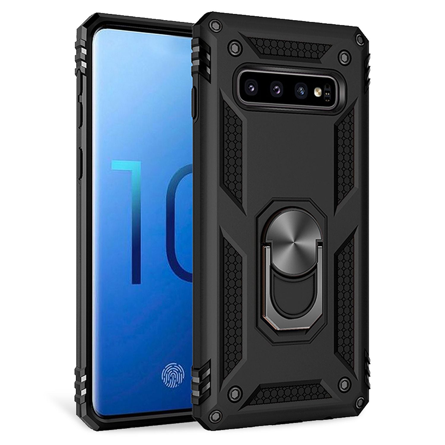 NALIA Ring Handy Hülle für Samsung Galaxy S10, 360 Grad Schutz Case Cover Bumper Schwarz NALIA Protective Hülle