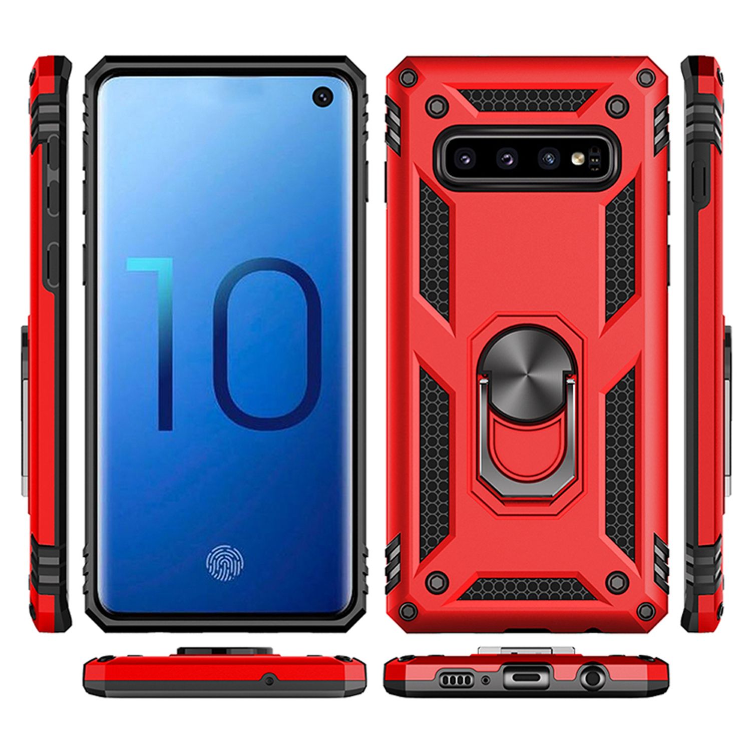 NALIA Ring Handy Hülle für Samsung Galaxy S10, 360 Grad Schutz Case Cover Bumper Schwarz NALIA Protective Hülle